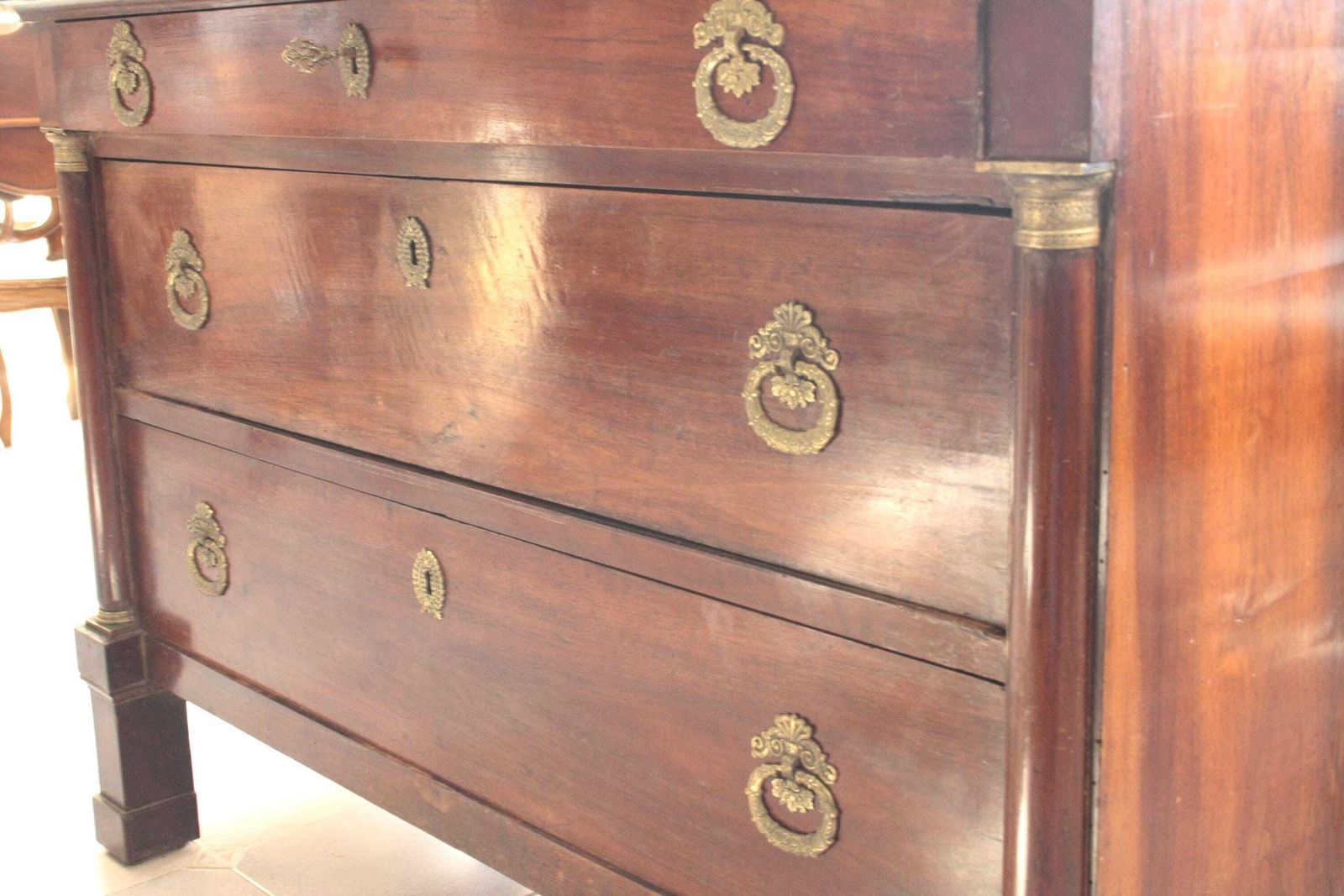 Empire Chest Of Drawers In Walnut With Bronze Details, 19th Century, Italy photo Furniture