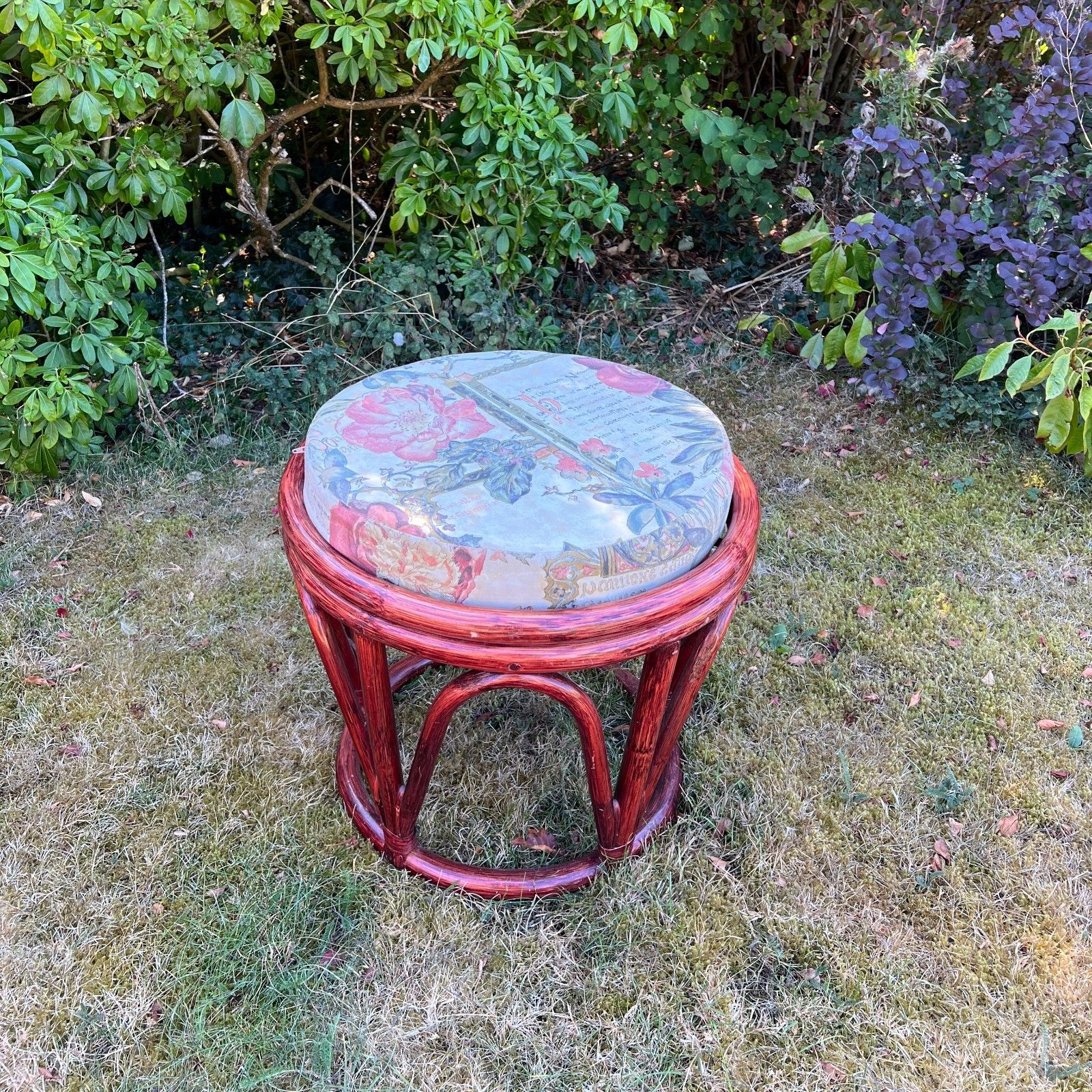 Cane/Bamboo Tiki Boho Side Table/Plant Stand/Foot Stool photo furniture