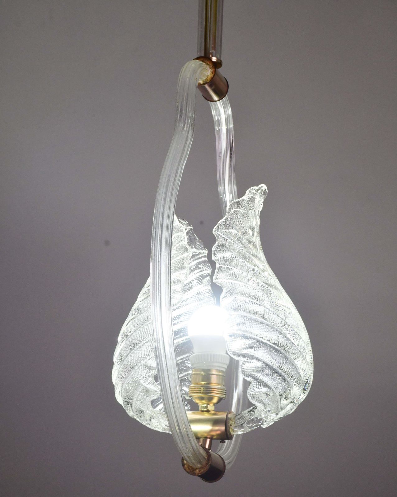Lovely Transparent Art Decò Barovier E Toso Pendant Light Murano Glass, 1930s photo Lighting