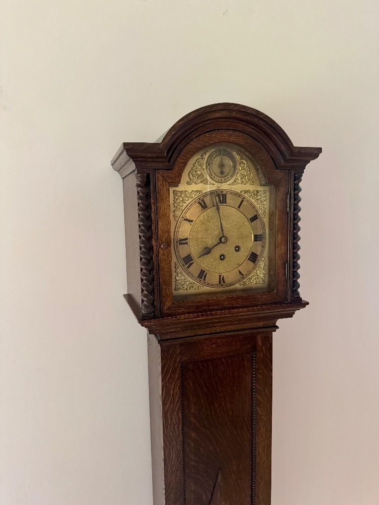 Wonderful Quality Antique Oak Eight Day Chiming Grandmother Clock photo vinterior