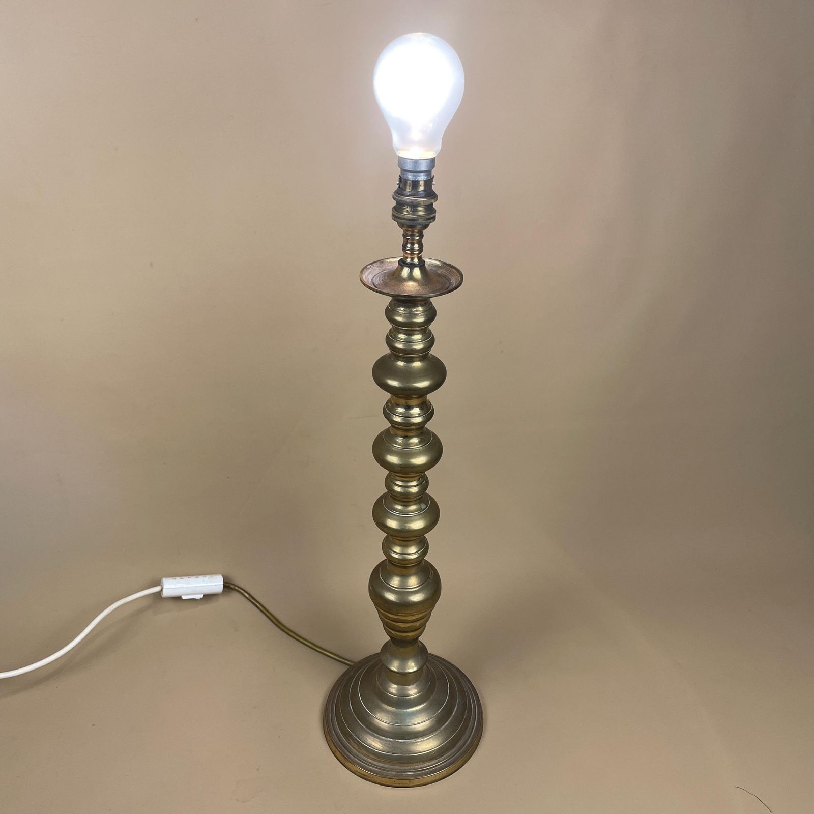 Antique Indian Metal Gold Brass Lamp Light Ornate Vintage Round Base Pattern Bedside Side Column Bauble Shape Regency Classic Bobble Large photo vintage