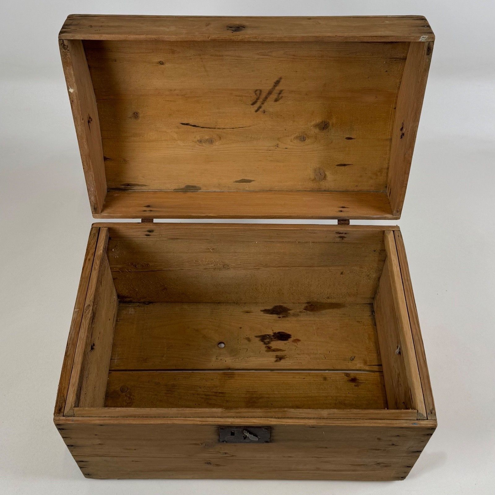 photo for sale Antique 19th Century Rustic Dome Top Trunk In Pine