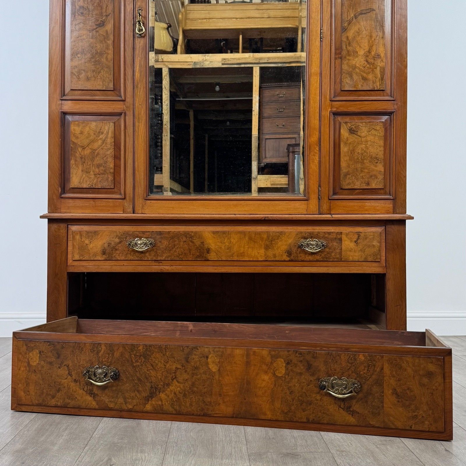 photo for sale Antique 19th Century Good Quality Wardrobe In Burr Walnut