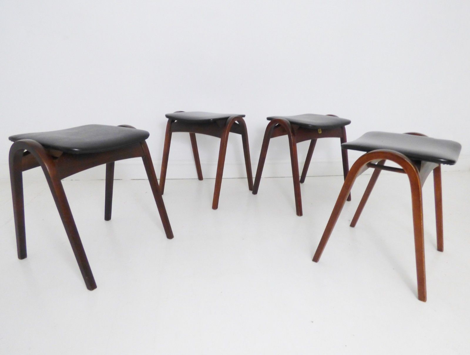 Stunning Set Of 4 Vintage Isamu Kenmochi Stacking Stools Akita Mokko C1960