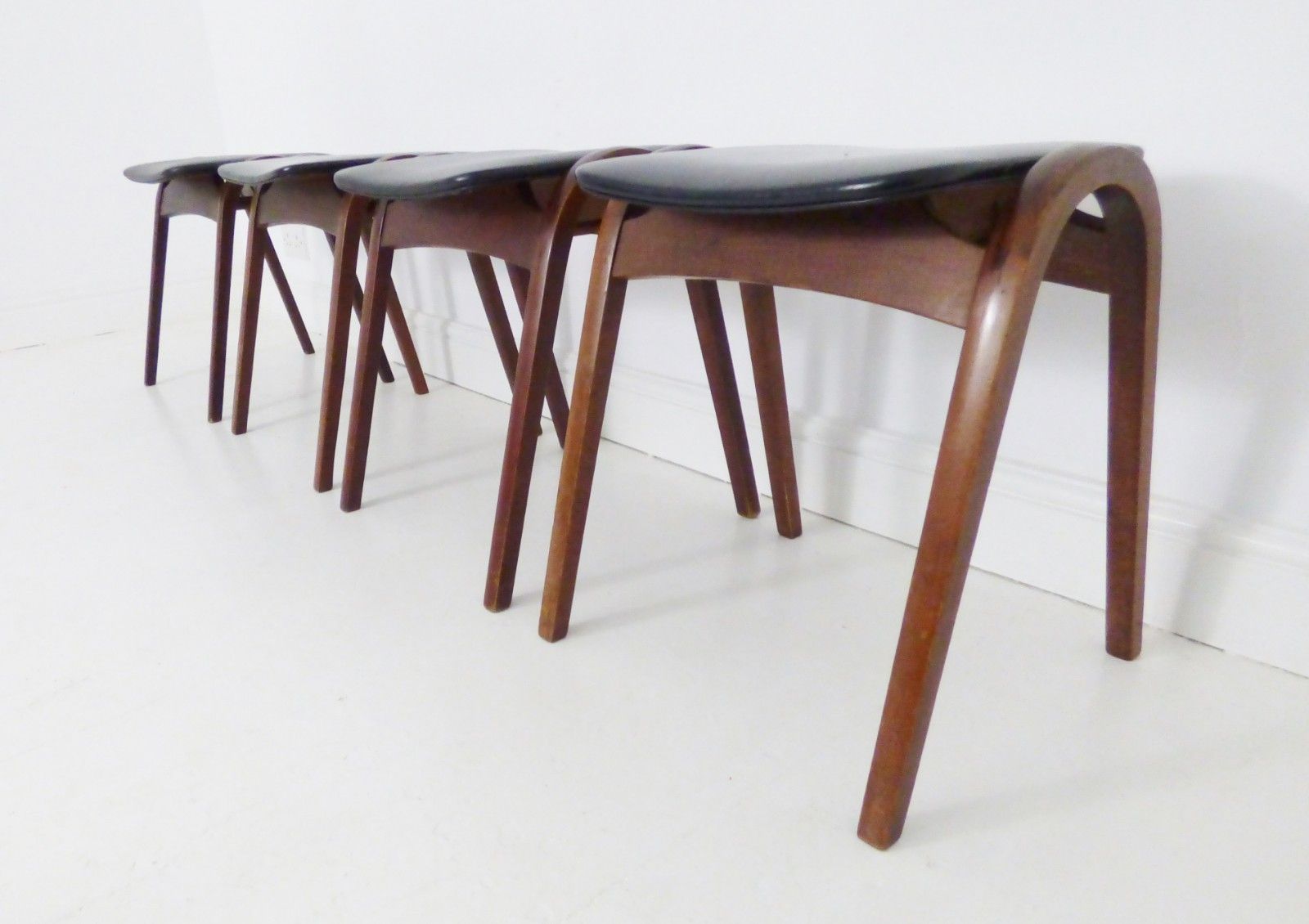 Stunning Set Of 4 Vintage Isamu Kenmochi Stacking Stools Akita Mokko C1960 photo Furniture