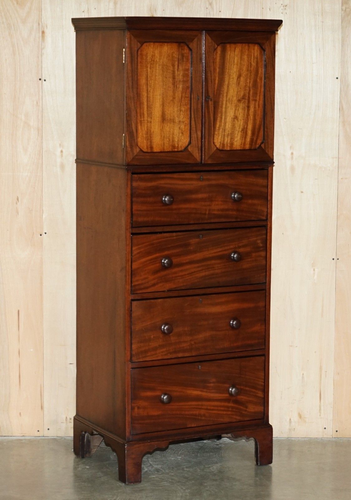 Pair Of Castle Howard Antique 1840 Mahogany Tallboy Chest Of Drawers Cupboards photo for sale