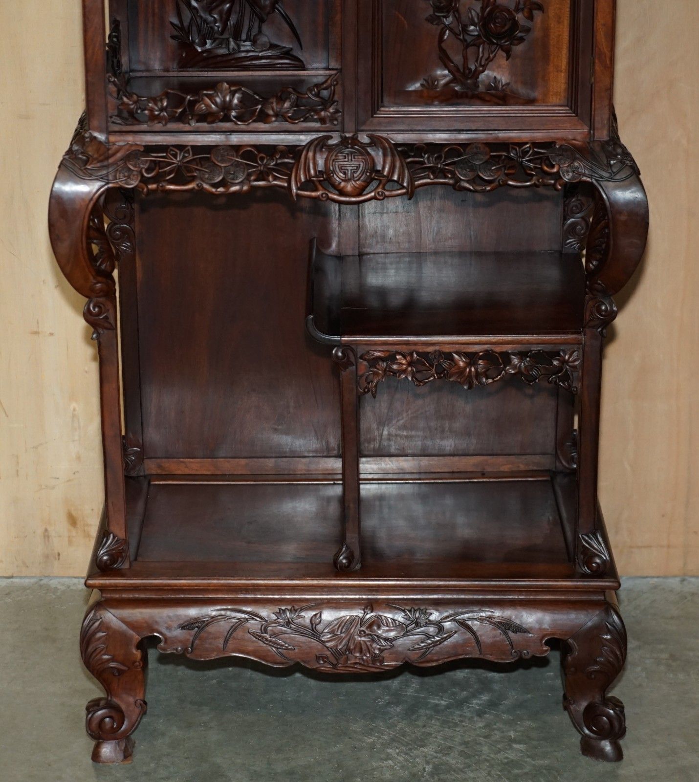 Sublime Antique Chinese Circa 1900 Pagoda Top Display Case Bookcase Cabinet photo Furniture