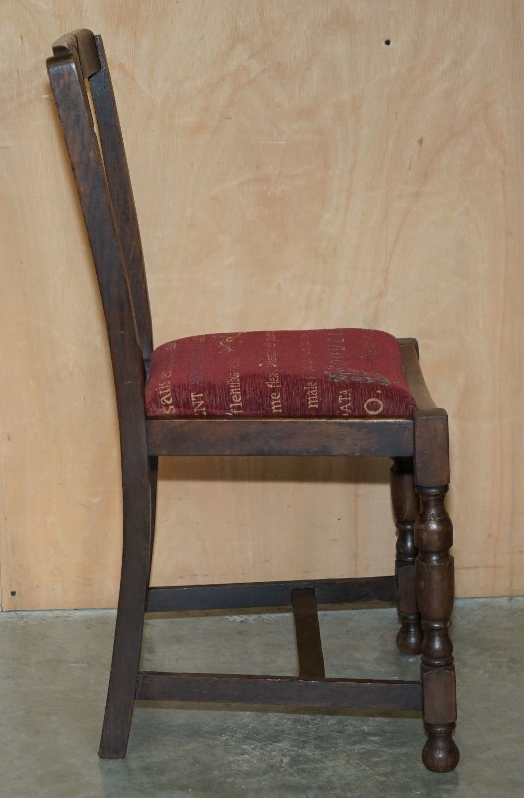photo furniture English Oak Art Deco Hall Chair With Latin Inscribed Seat Upholstery