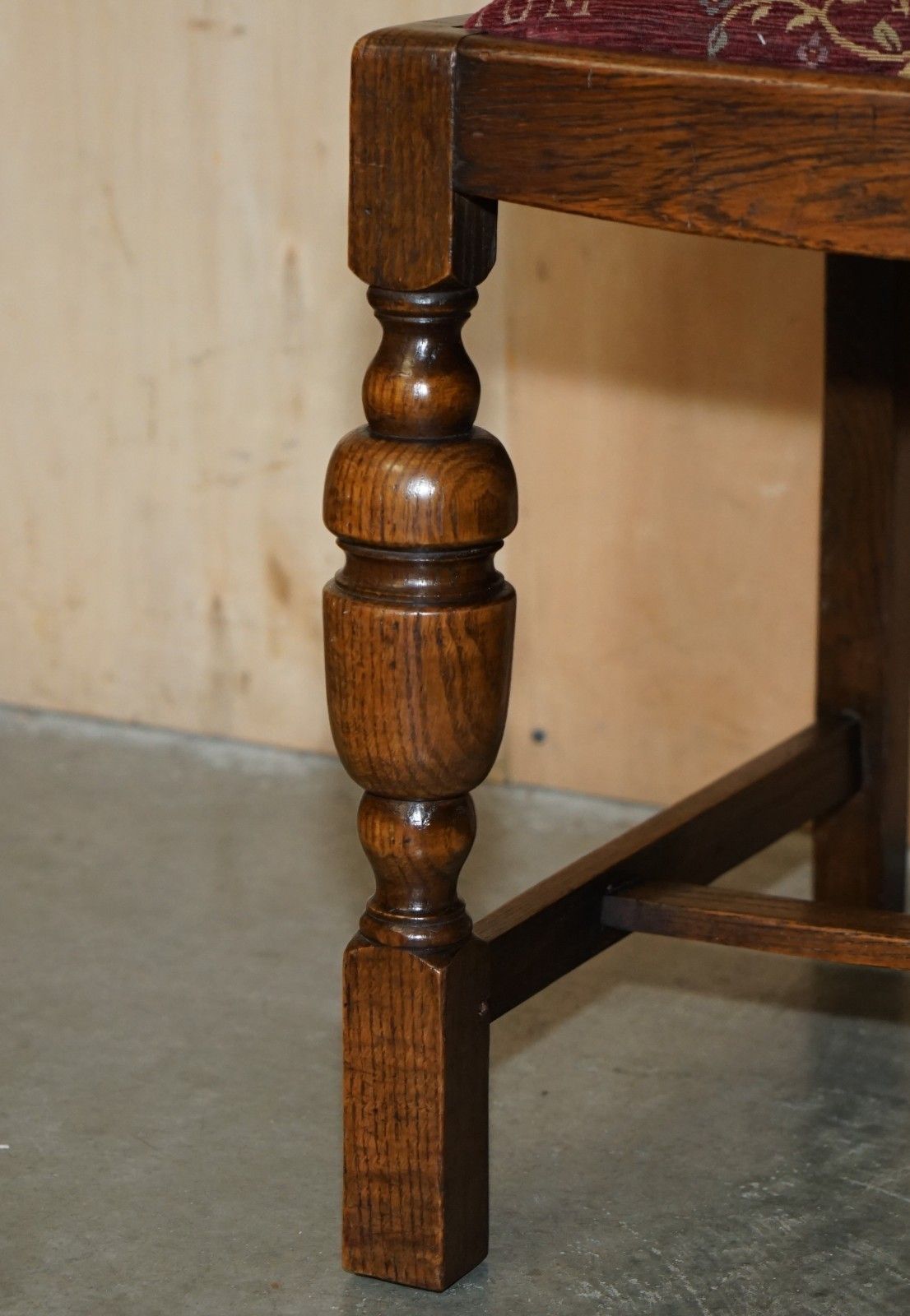 395.0 Pair Of English Oak Art Deco Hall Chairs With Latin Inscribed Seat Upholstery photo