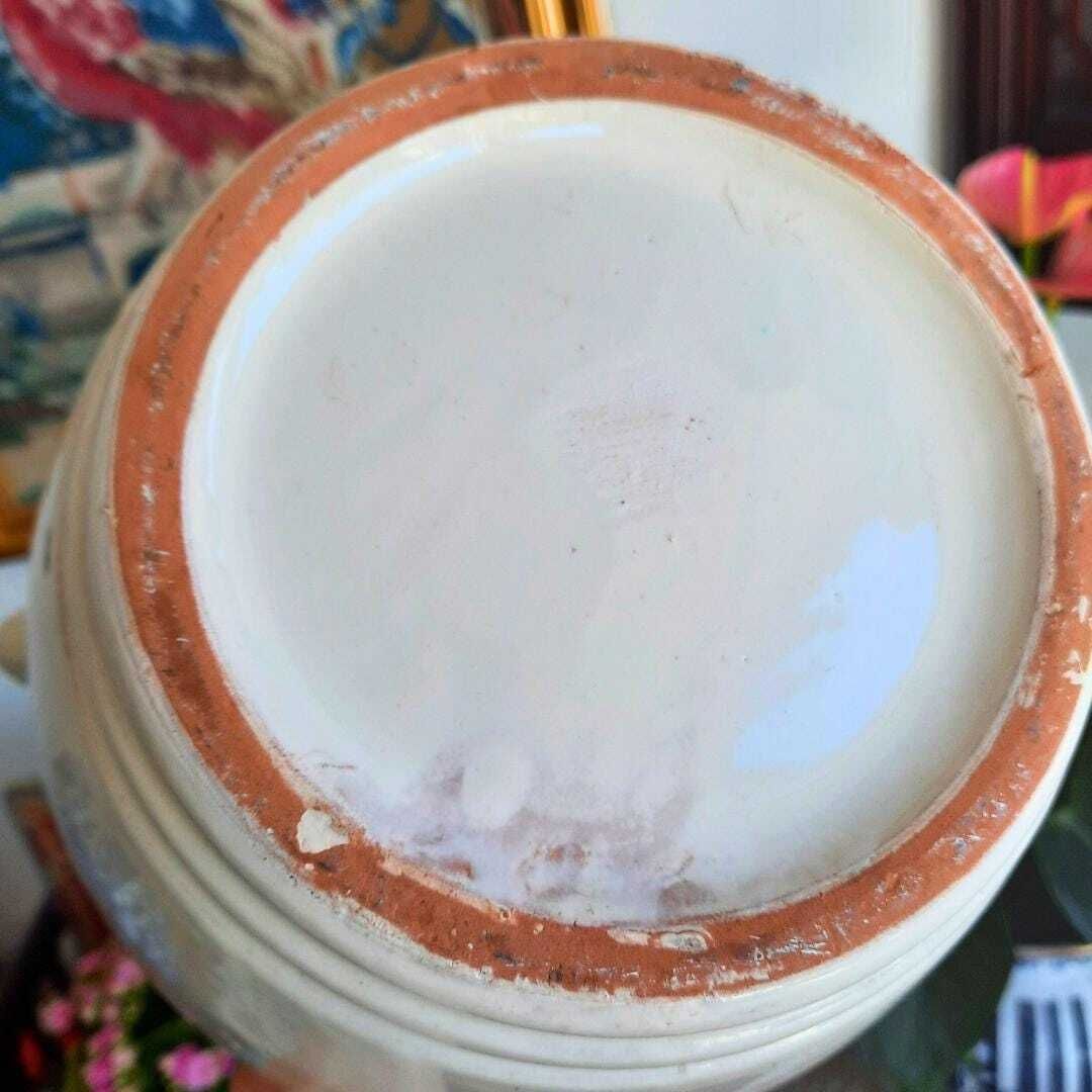Large Vintage French Provincial Off White Glazed Earthenware Confit Pot photo 80.0