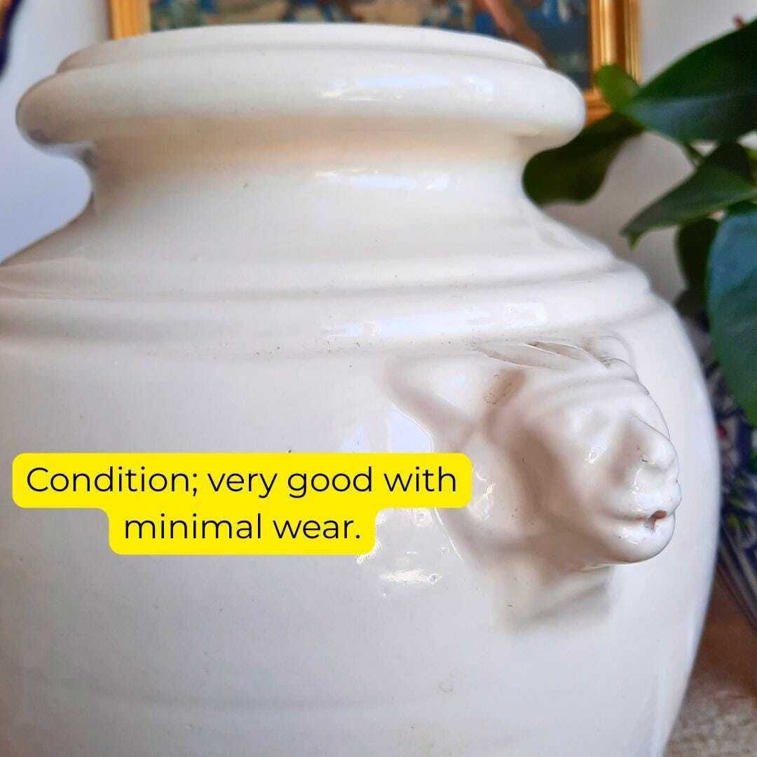 Large Vintage French Provincial Off White Glazed Earthenware Confit Pot photo vinterior