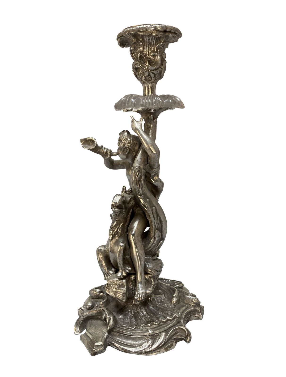 A Pair Of Silvered Bronze Candlesticks Depicting Triton & Nereid photo vinterior