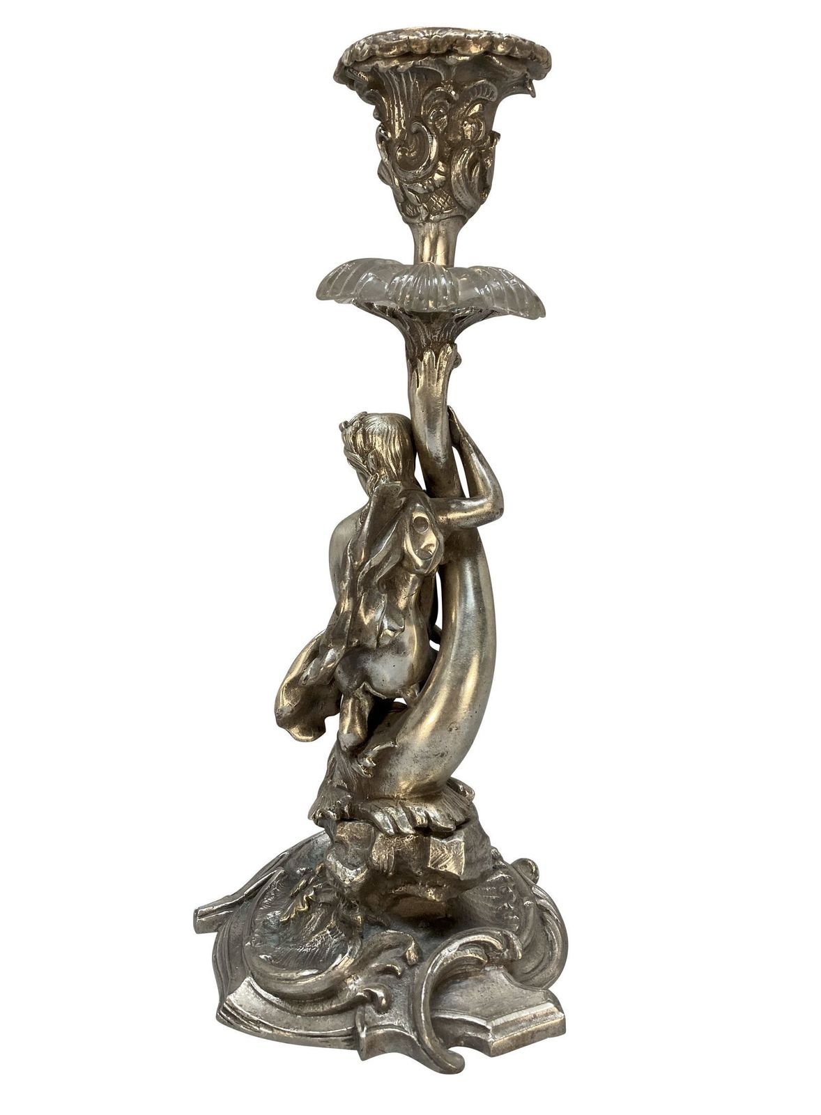 A Pair Of Silvered Bronze Candlesticks Depicting Triton & Nereid photo buy