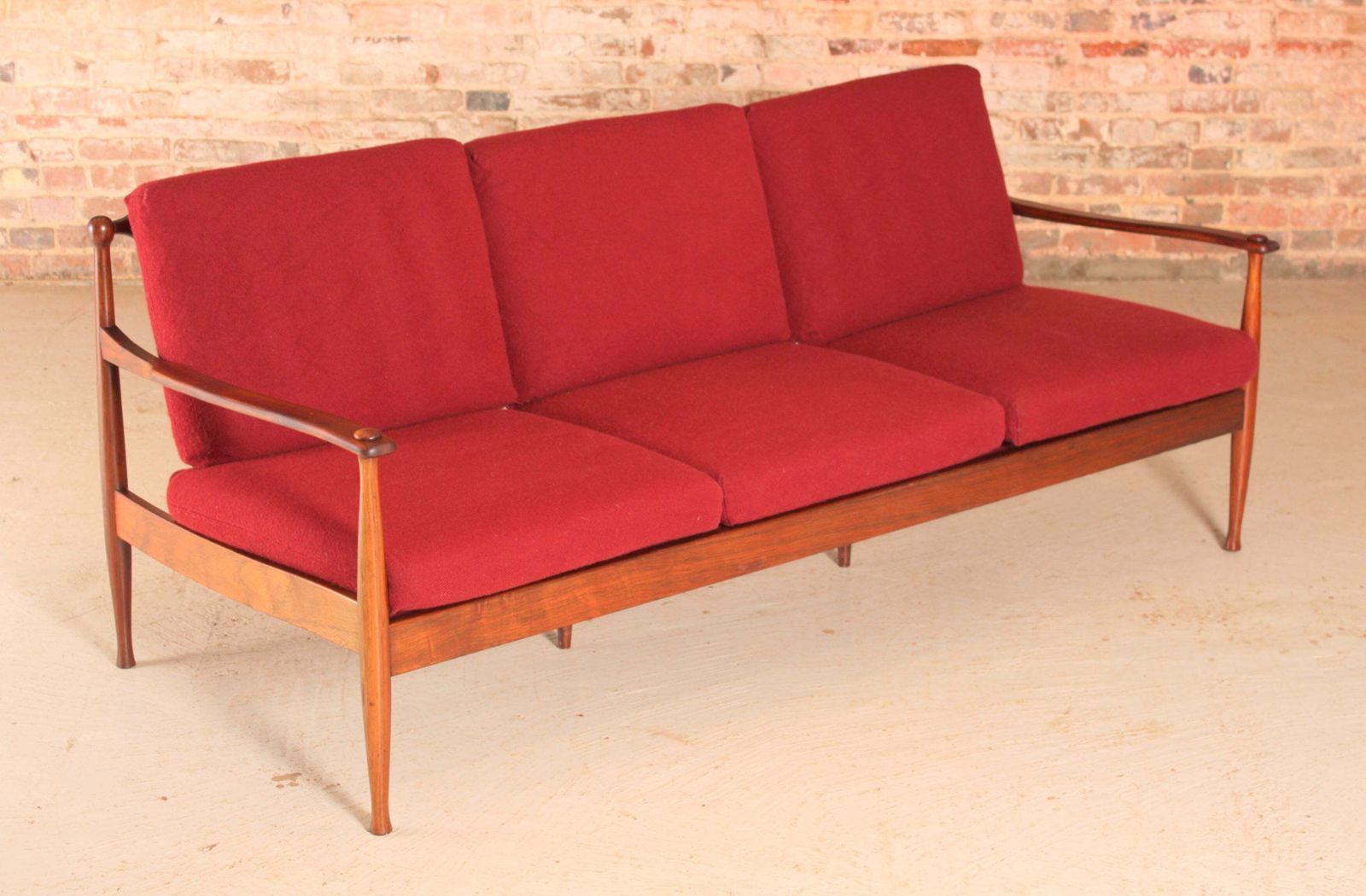 Danish Mid Century Rosewood 3 Seater Sofa With Red Wool Upholstery, Circa 1960s photo Furniture