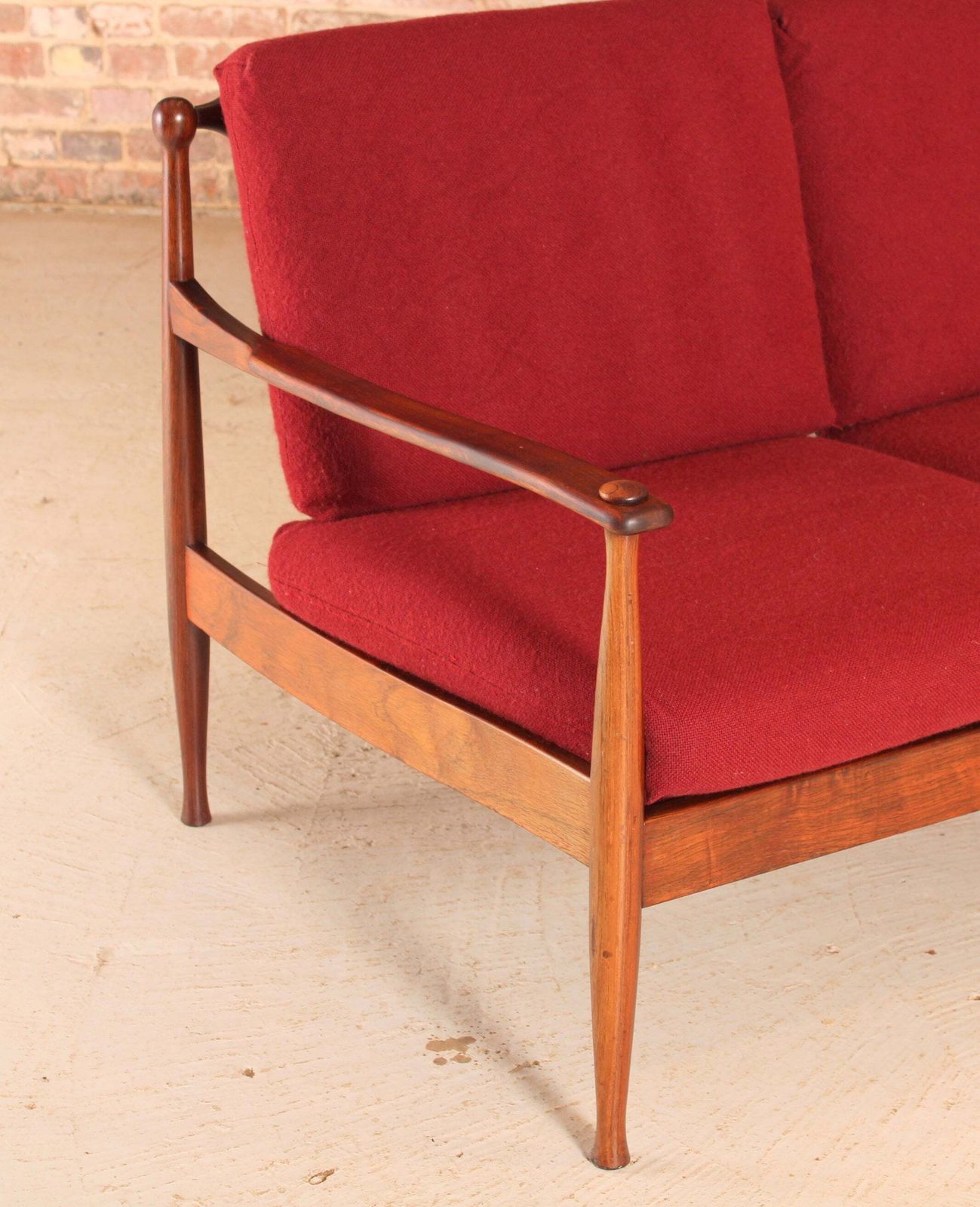 Danish Mid Century Rosewood 3 Seater Sofa With Red Wool Upholstery, Circa 1960s photo 2200.0