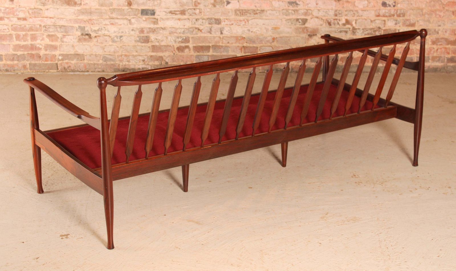Furniture Danish Mid Century Rosewood 3 Seater Sofa With Red Wool Upholstery, Circa 1960s photo