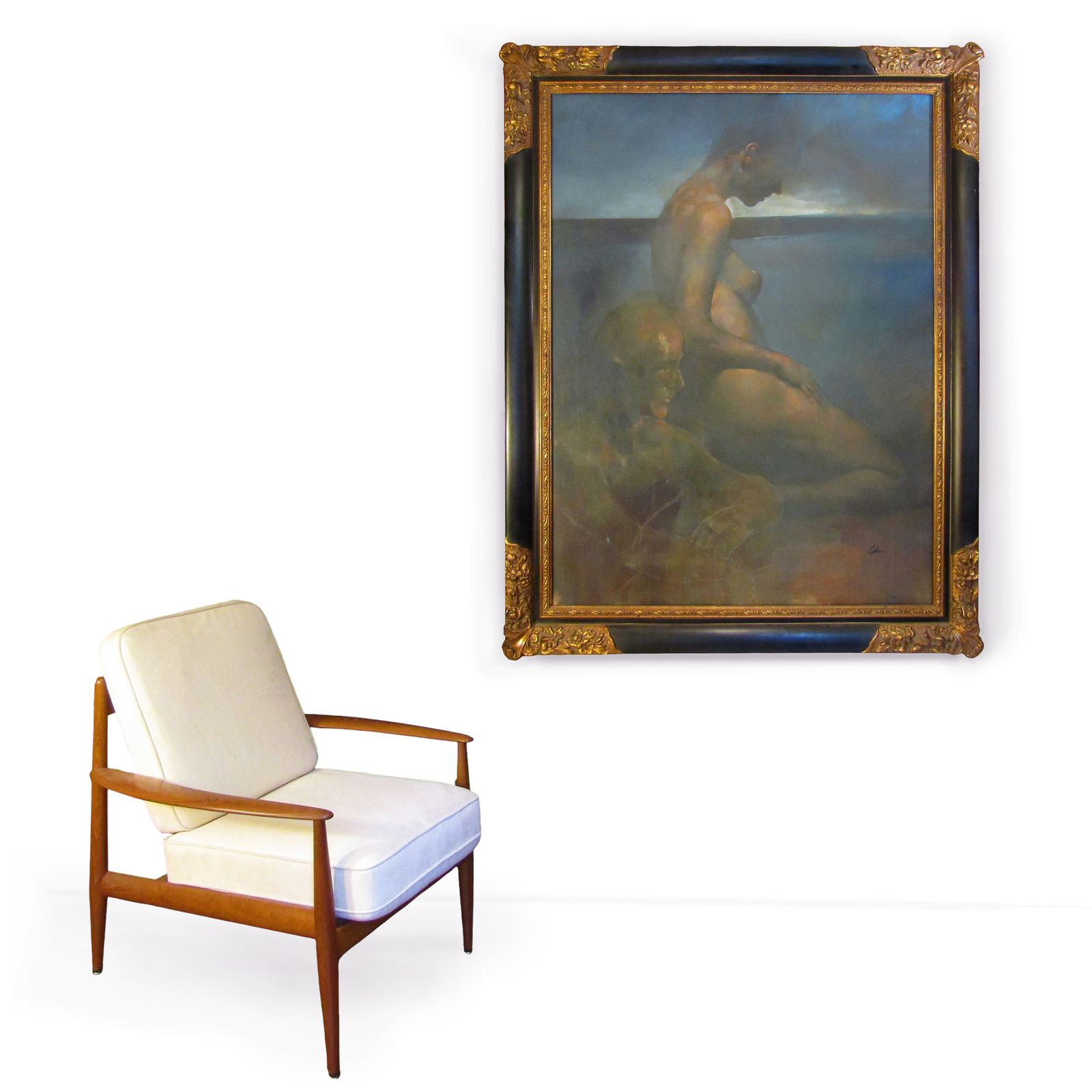 photo furniture Huge Original Oil On Canvas "Contemplation" By Bill Bate, Signed And Framed Nude