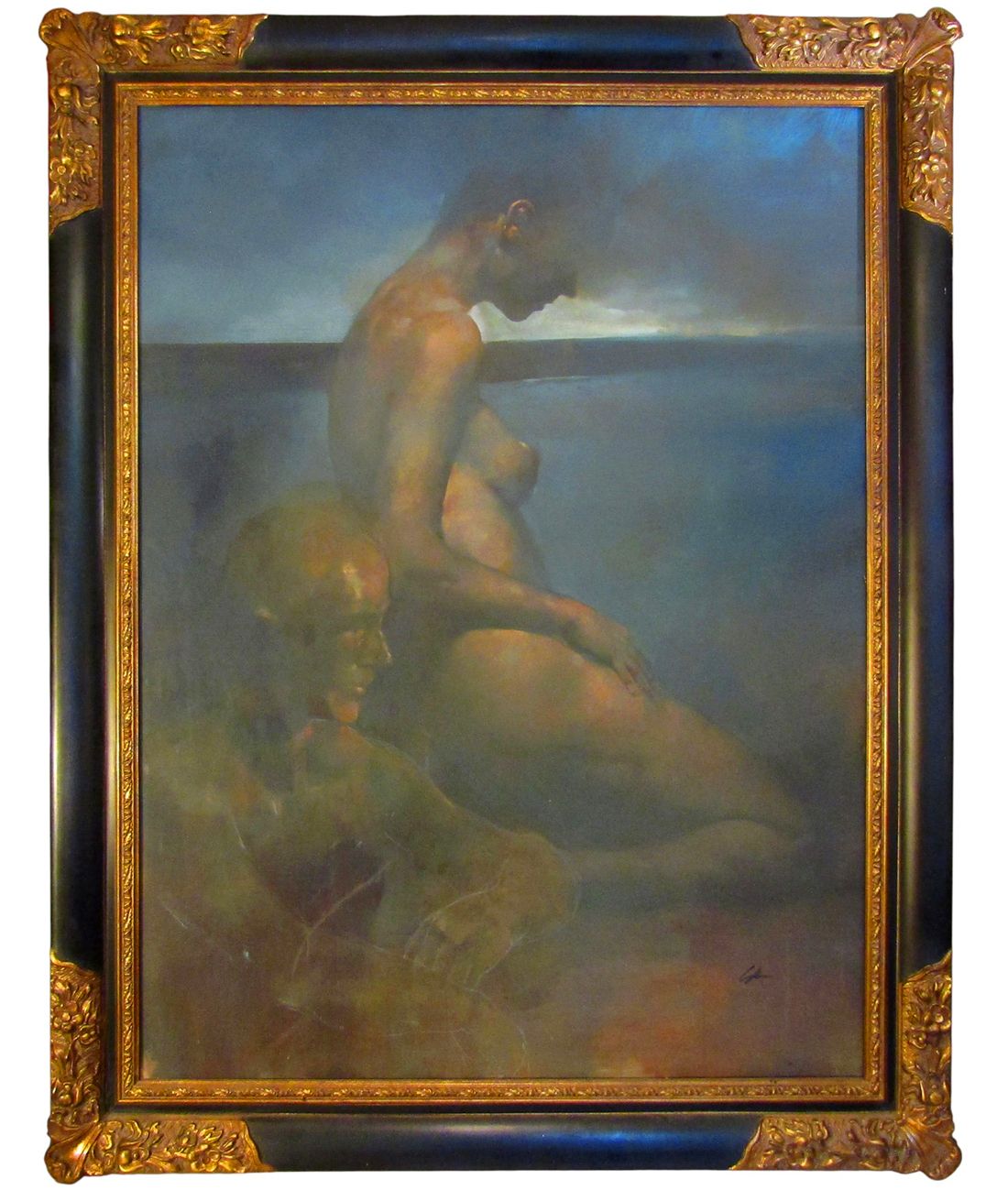 Huge Original Oil On Canvas "Contemplation" By Bill Bate, Signed And Framed Nude