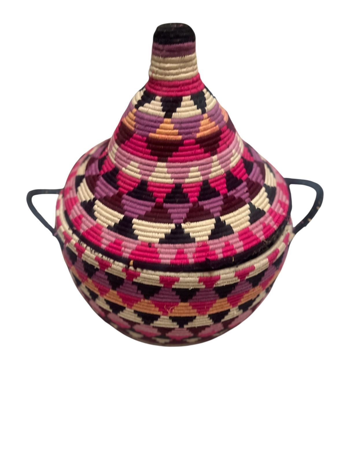 429.0 Vintage Berber Basket Handwoven Moroccan Lidded Container photo