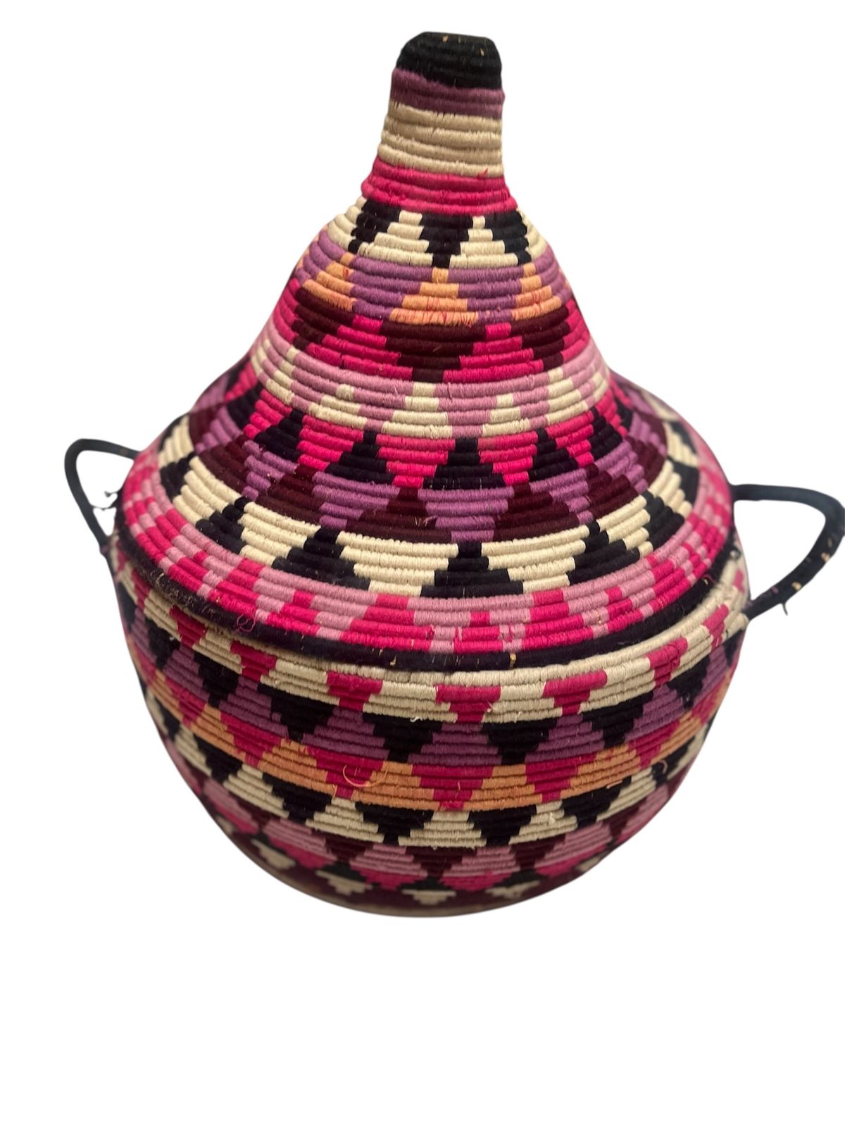 photo vinterior Vintage Berber Basket Handwoven Moroccan Lidded Container