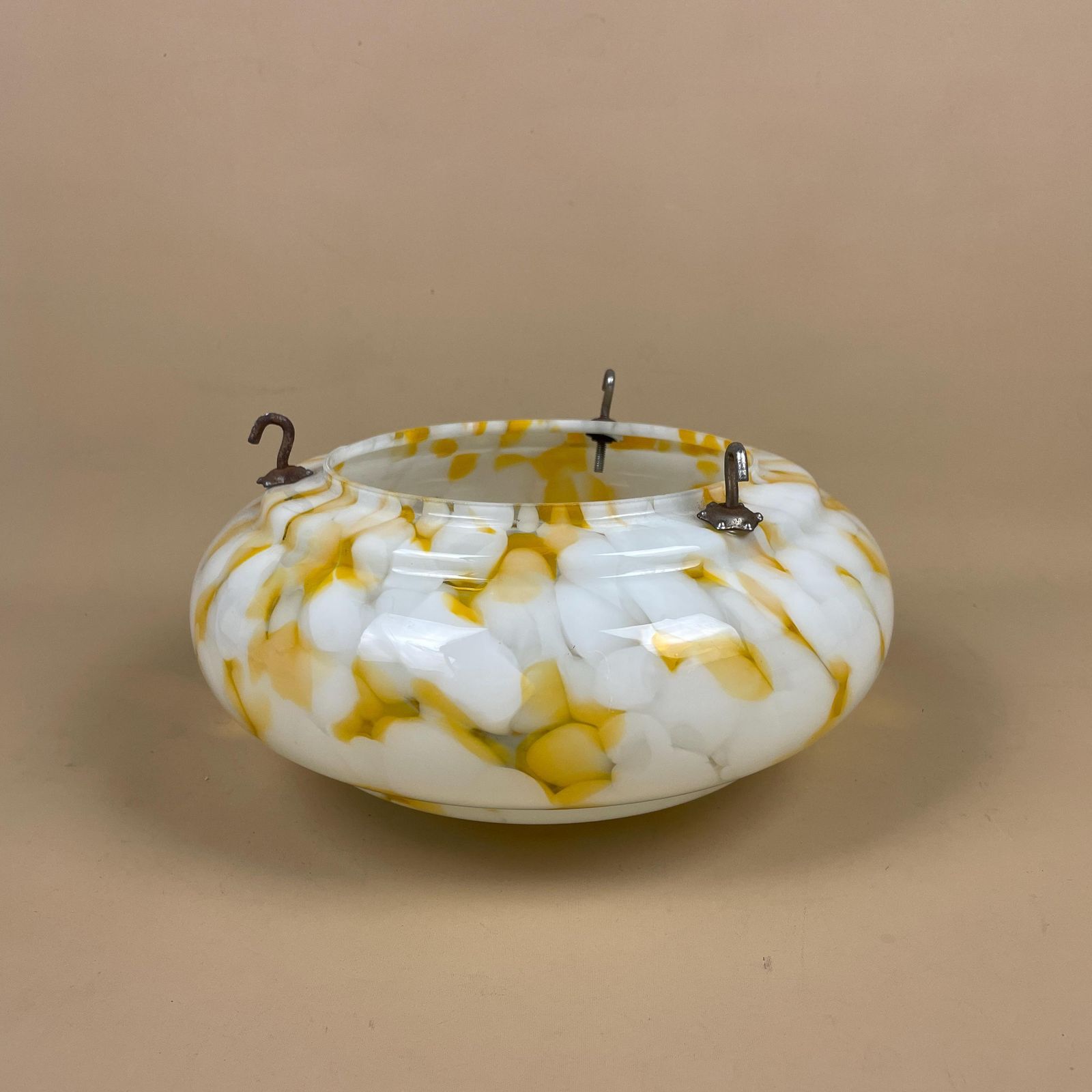 Vintage Glass Ceiling Light Shade White Orange Pendant Stain Glass Tiffany Style Patterned Milky Art Deco Round Circular Hanging Lampshade
