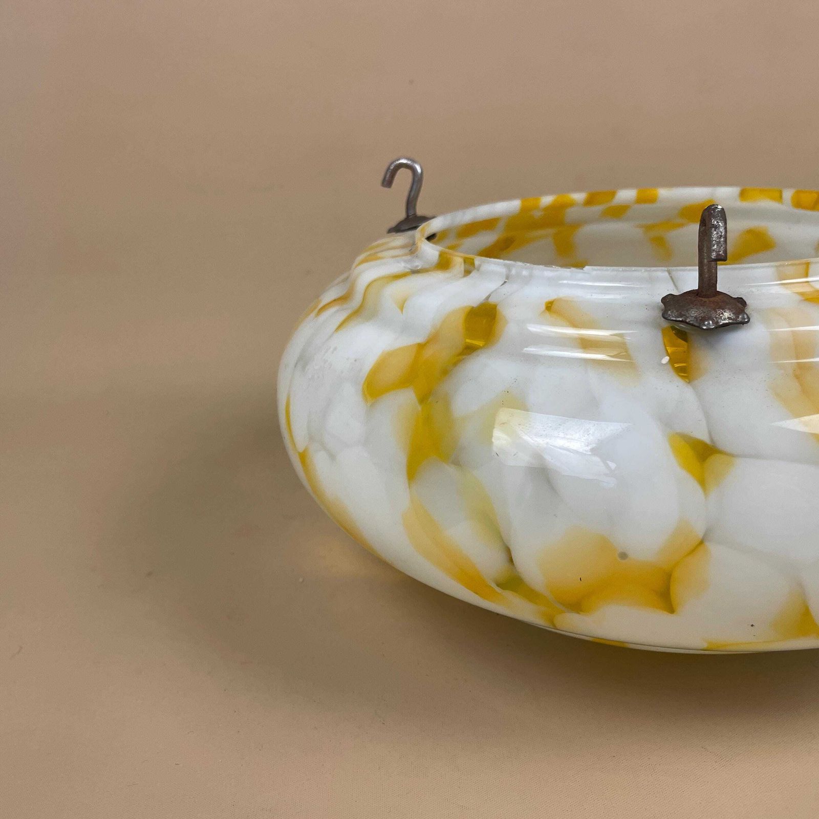 Vintage Glass Ceiling Light Shade White Orange Pendant Stain Glass Tiffany Style Patterned Milky Art Deco Round Circular Hanging Lampshade photo for sale