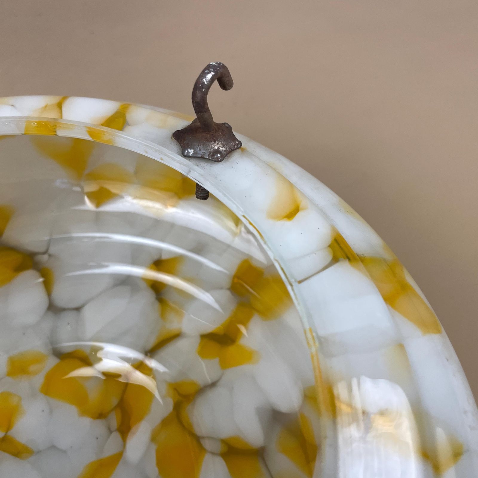 Vintage Glass Ceiling Light Shade White Orange Pendant Stain Glass Tiffany Style Patterned Milky Art Deco Round Circular Hanging Lampshade photo buy
