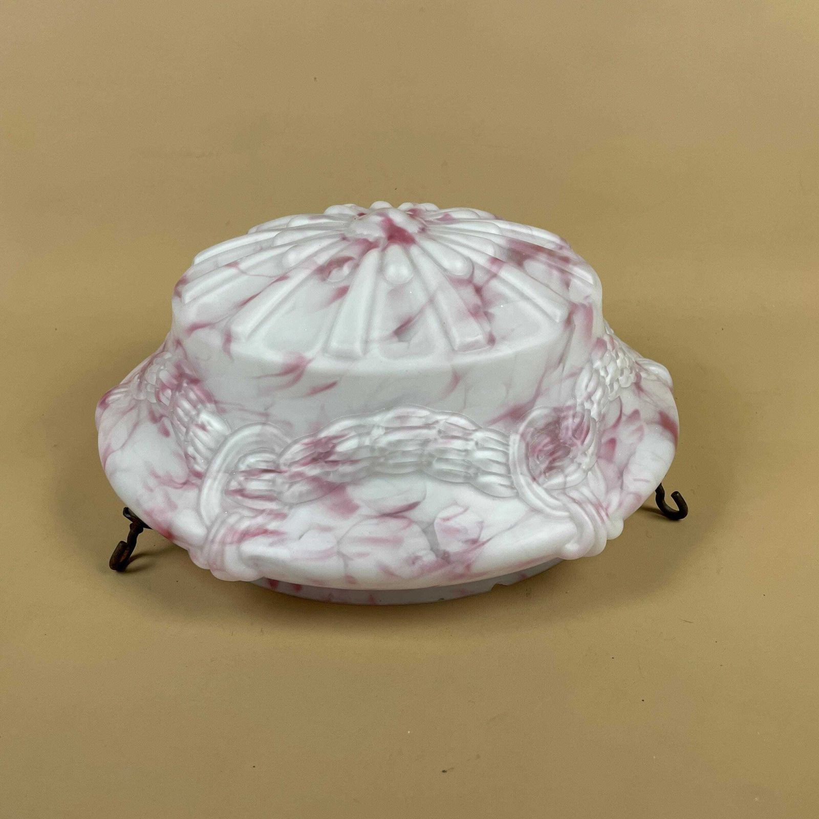 Vintage Glass Ceiling Light Shade White Pink Pendant Stain Glass Tiffany Style Patterned Milky Art Deco Round Circular Hanging Lampshade photo vinterior