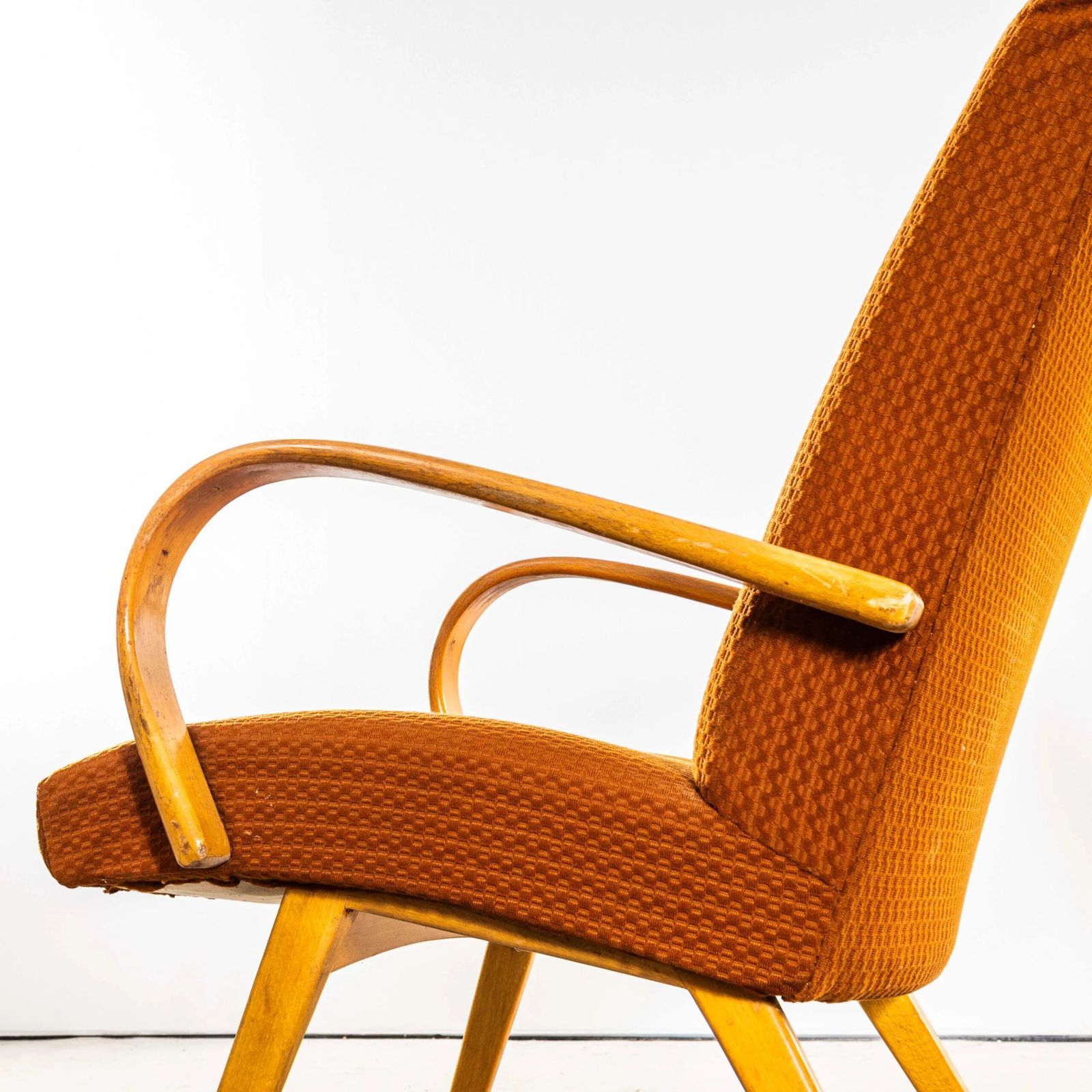 1950’s Jaroslav šmídek Original Armchairs In A Geometric Orange Jacquard – Standard Seat photo furniture
