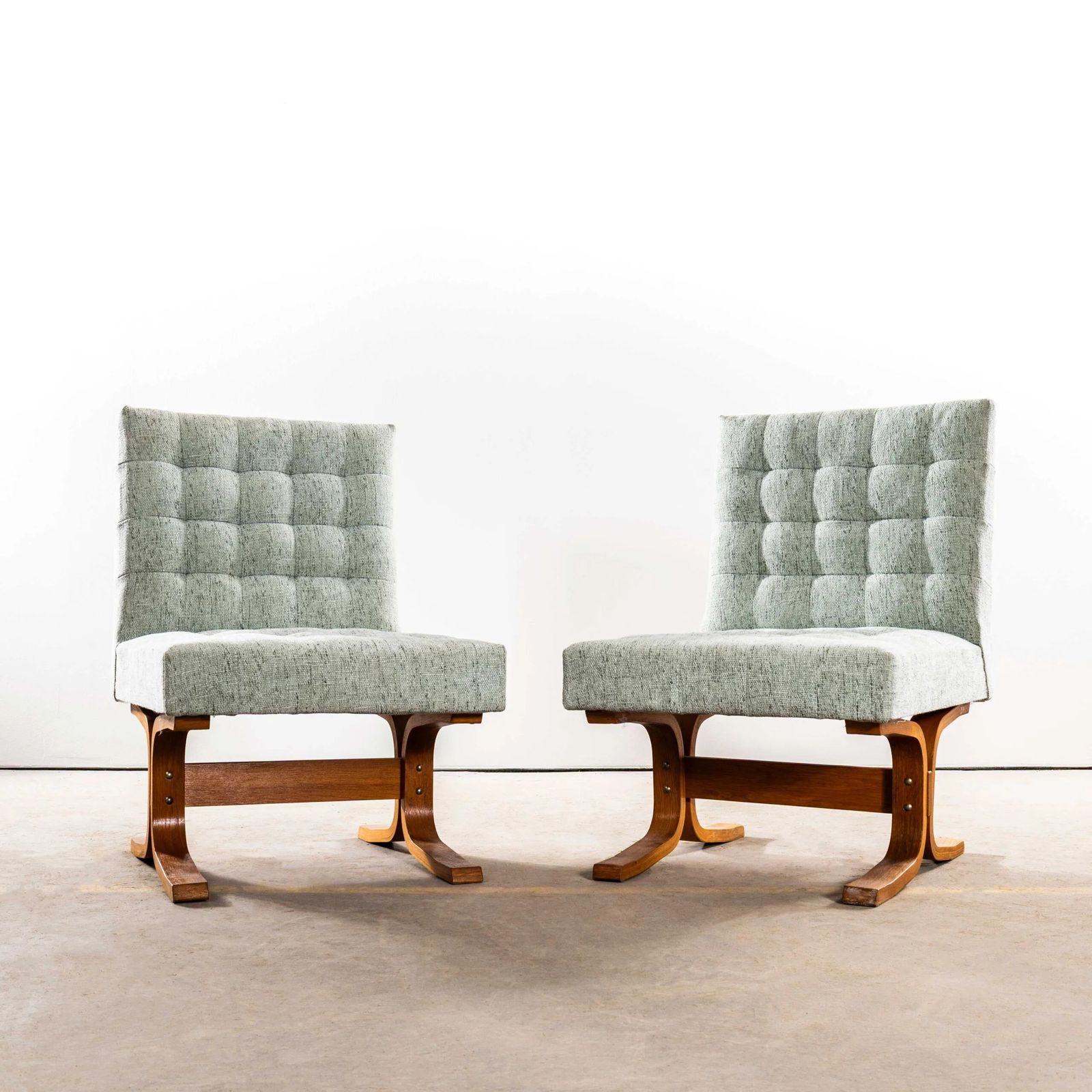 1970’s Ludvik Volak Sea Foam Slubbed Weave Reupholstered Bratislava Side Chairs