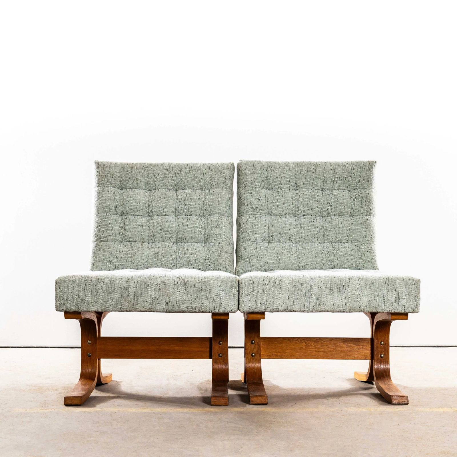 1970’s Ludvik Volak Sea Foam Slubbed Weave Reupholstered Bratislava Side Chairs photo for sale