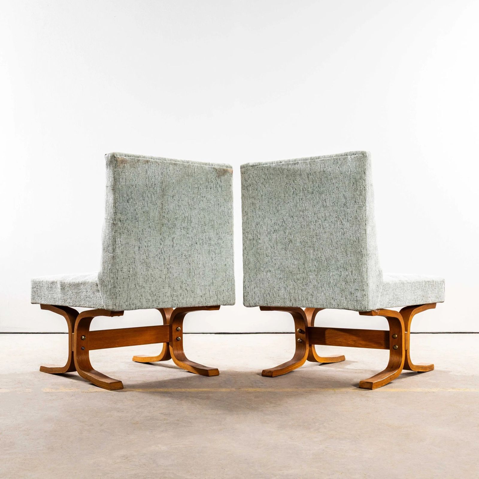 1970’s Ludvik Volak Sea Foam Slubbed Weave Reupholstered Bratislava Side Chairs photo vinterior