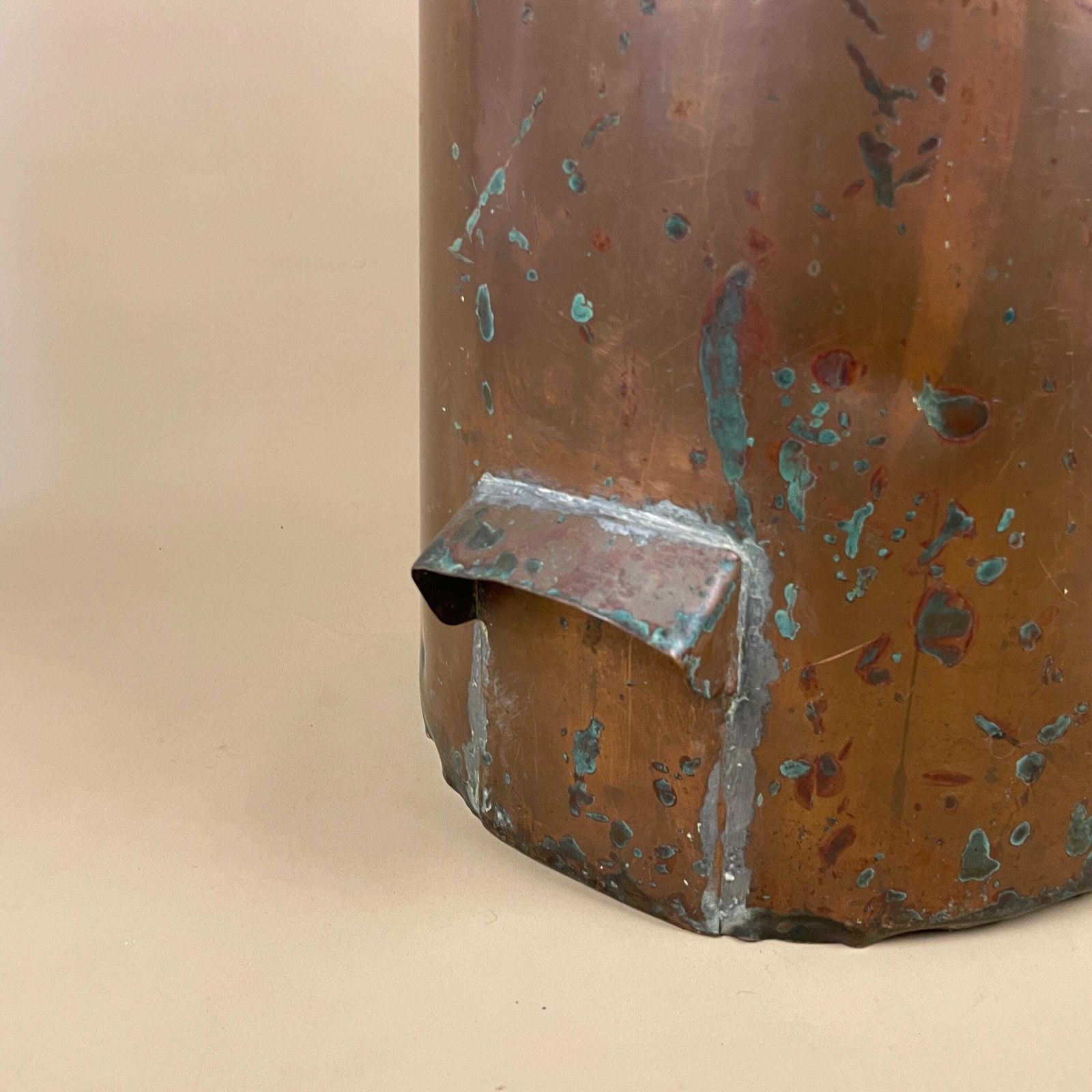 Antique Metal Copper Coal Bucket Handle Fireside Fire Side Scuttle Helmet Farmhouse Cottage Patina Vintage Fireplace Logs Tall Tools Prong photo vintage