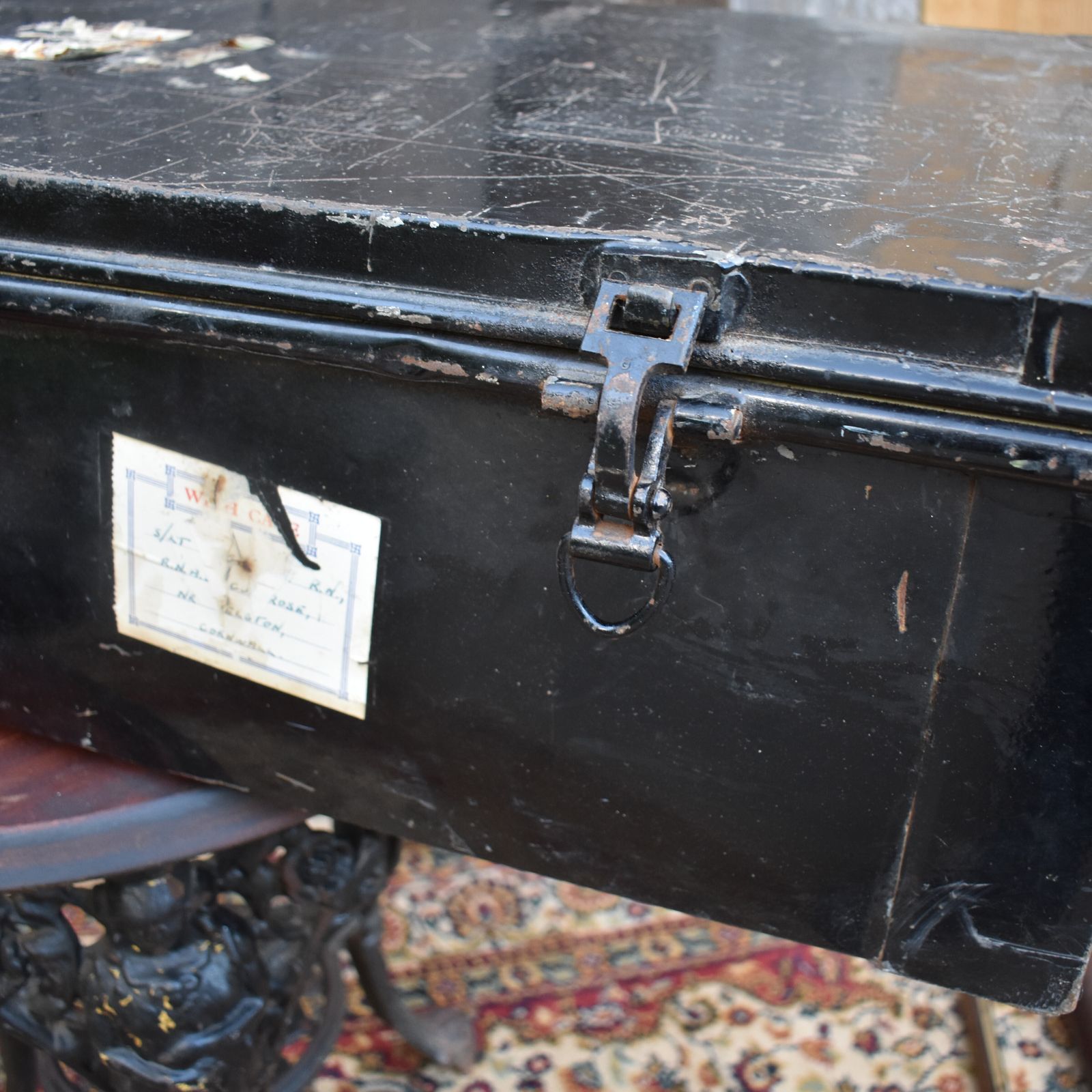 Furniture Antique Lieutenant Pugh Hms Eagle Toleware Military Army Uniform Travel Trunk photo