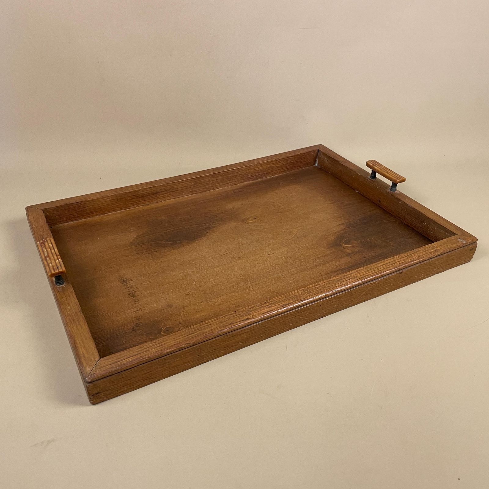 Antique Wooden Tray Rectangle Wood Original Plastic Handles Traditional Display Decorative Serving Rectangular Brown Solid Classic