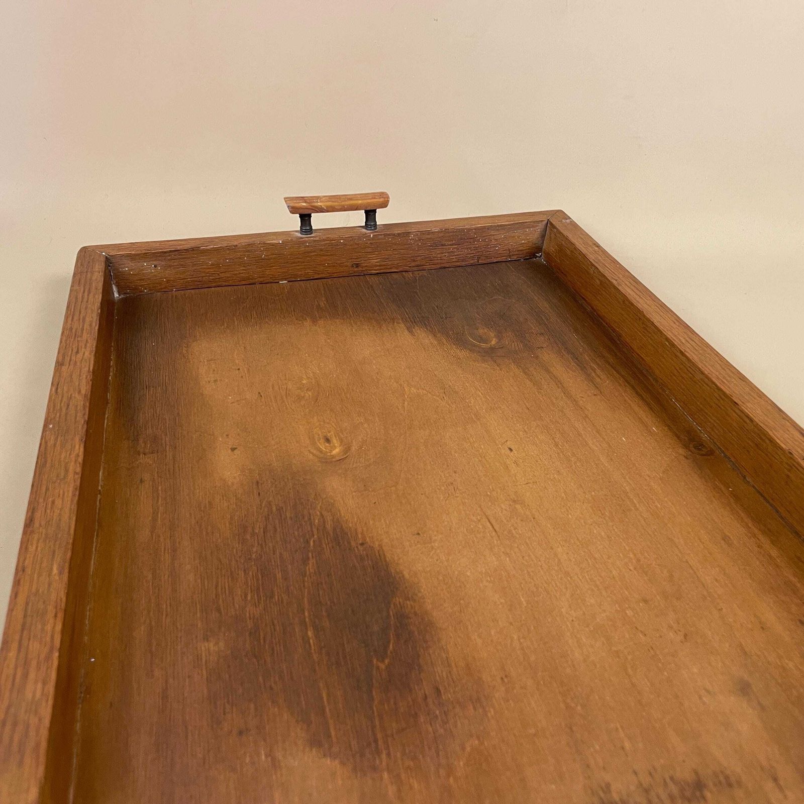 Antique Wooden Tray Rectangle Wood Original Plastic Handles Traditional Display Decorative Serving Rectangular Brown Solid Classic photo vinterior