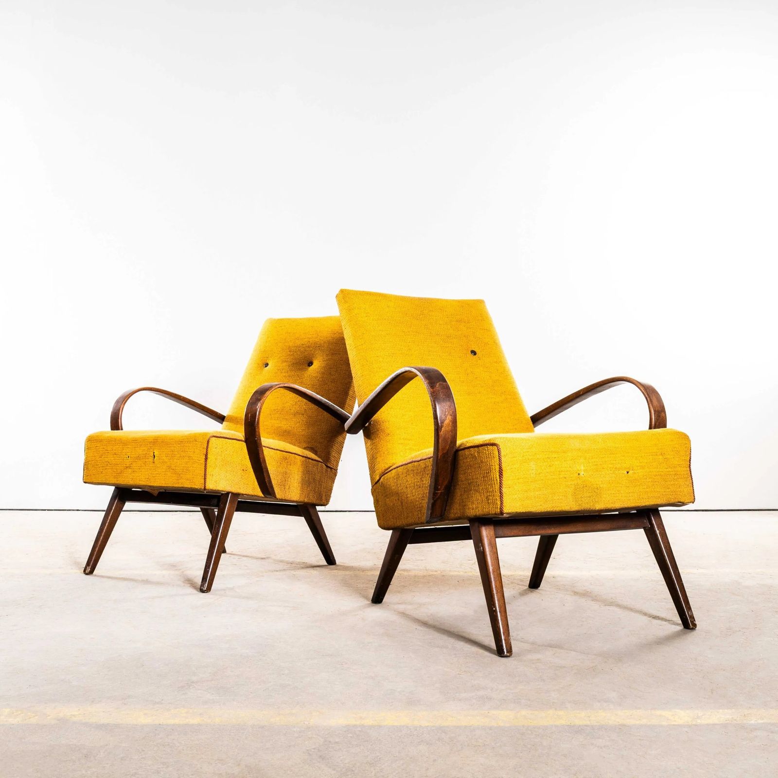1960’s Jaroslav šmídek Original Armchairs In A Sunflower Basket Weave With Sprung Seat