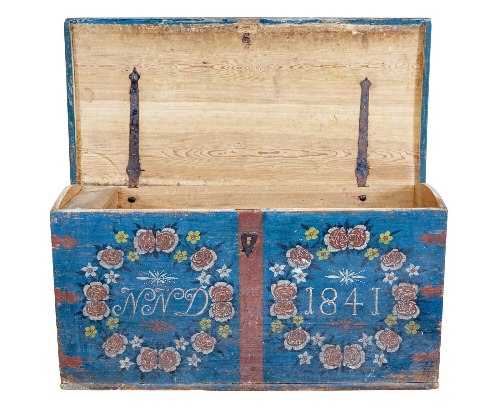 Mid 19th Century Swedish Folk Art Hand Painted Pine Coffer photo vintage