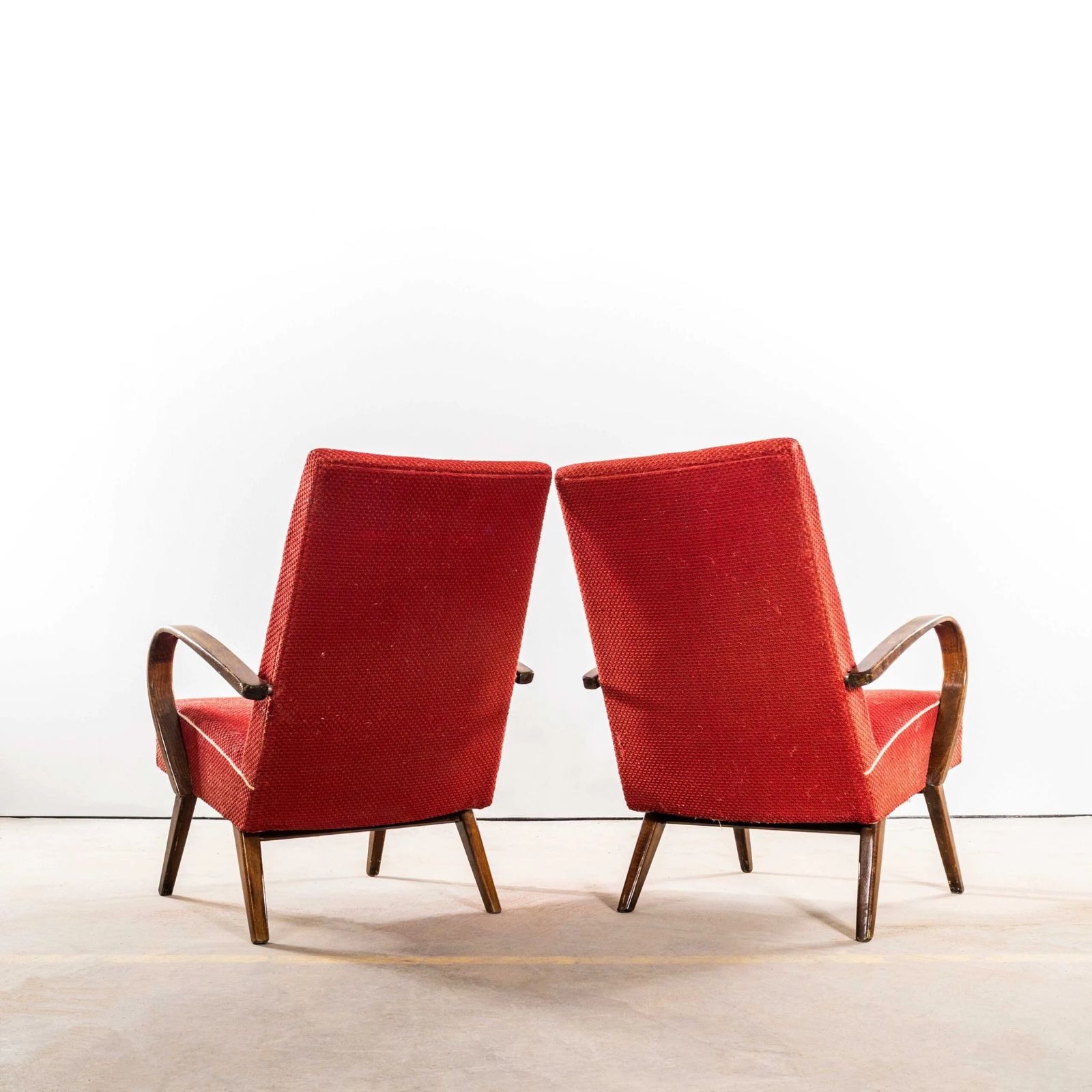 1950’s Jaroslav šmídek Original Armchairs In A Chevron Slub Jacquard – Sprung Seat photo vinterior