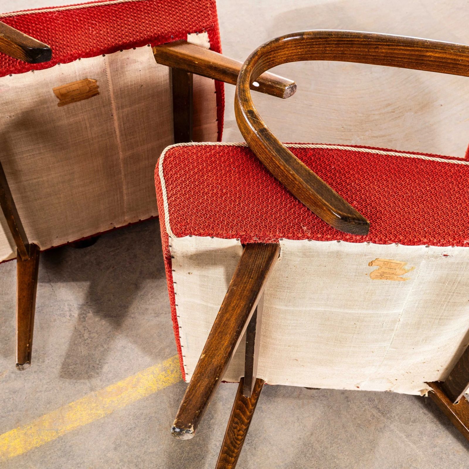 photo for sale 1950’s Jaroslav šmídek Original Armchairs In A Chevron Slub Jacquard – Sprung Seat