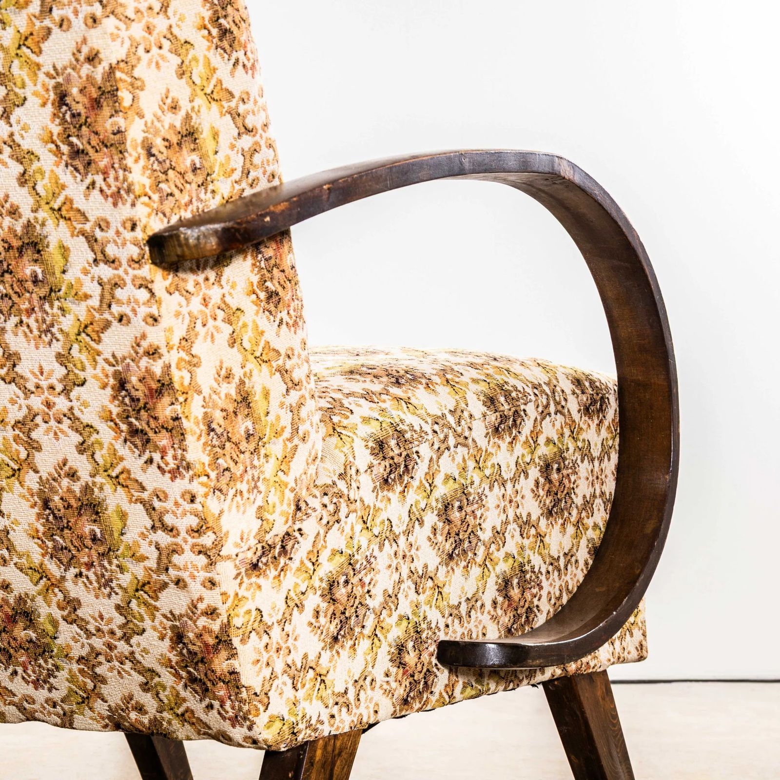 1950’s Jindrich Halabala Armchairs In Original Tapestry Floral Fabric photo furniture