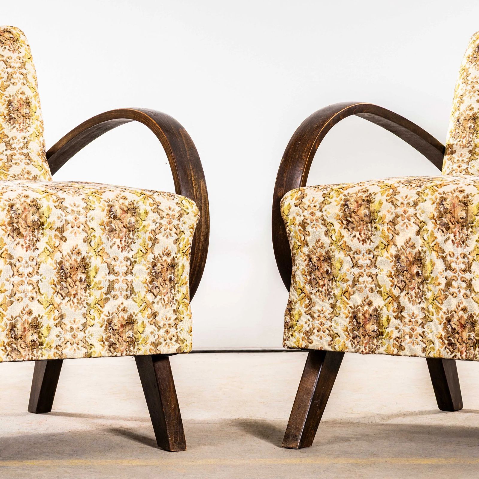 1950’s Jindrich Halabala Armchairs In Original Tapestry Floral Fabric photo 954.0