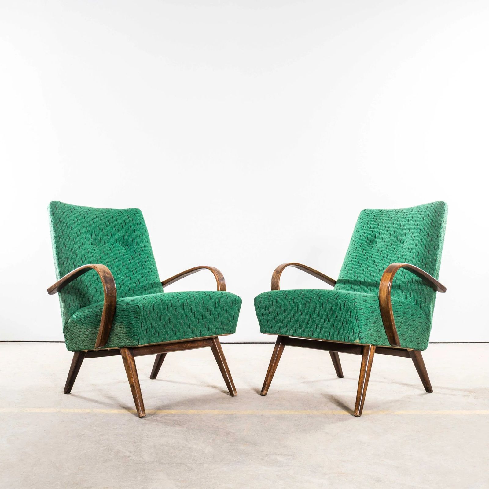 1950’s Jaroslav šmídek Original Armchairs In A Geometric Slub Jacquard – Sprung Seat photo for sale