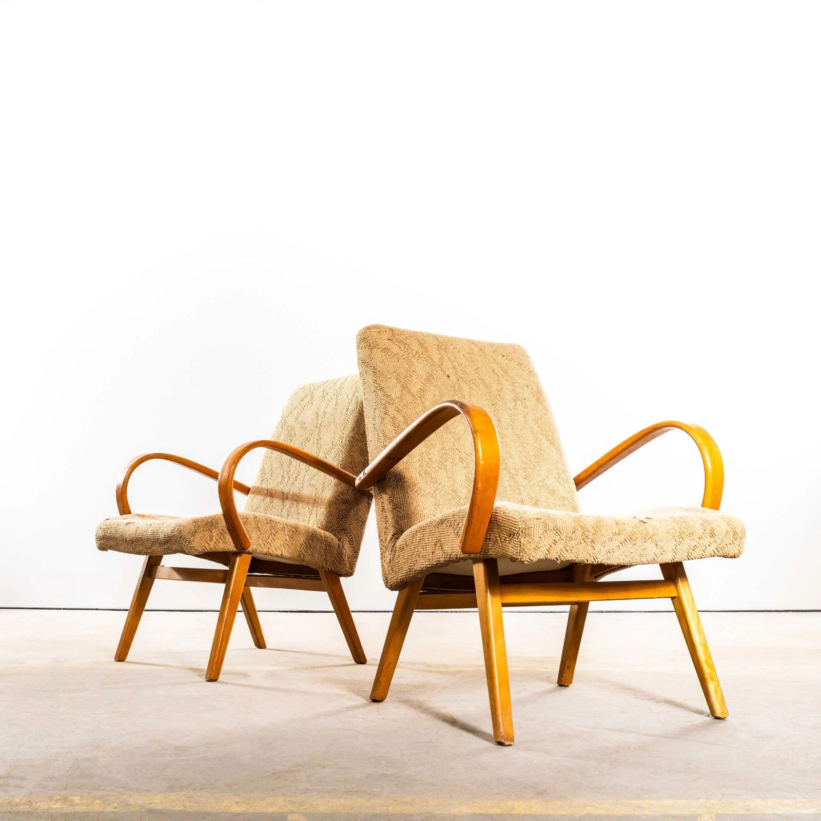 1950’s Jaroslav šmídek Original Armchairs In A Geometric Slub Jacquard – Standard Seat