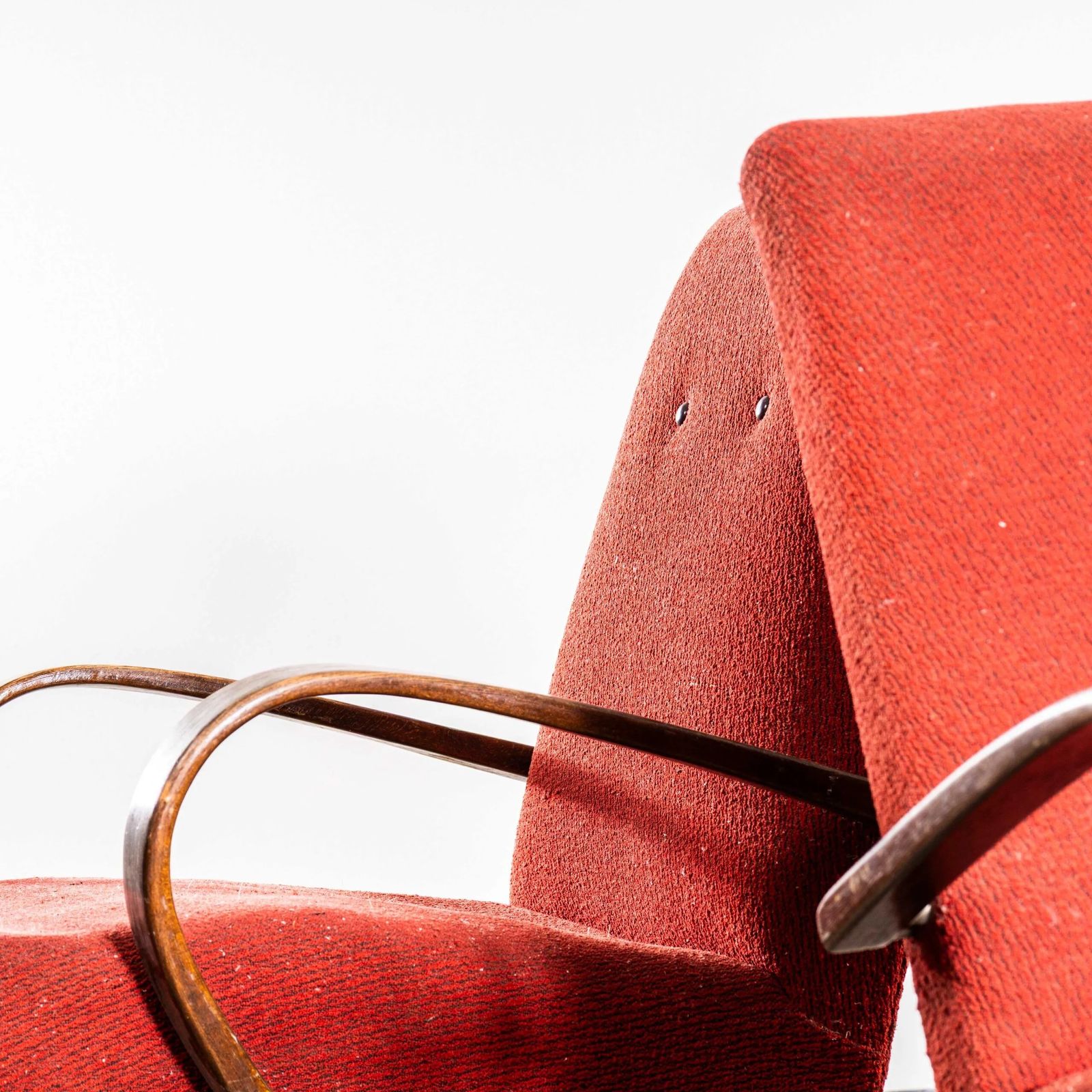 1950’s Jaroslav šmídek Original Armchairs In A Tomato Boucle Geometric Check Fabric With Sprung Seat photo Furniture