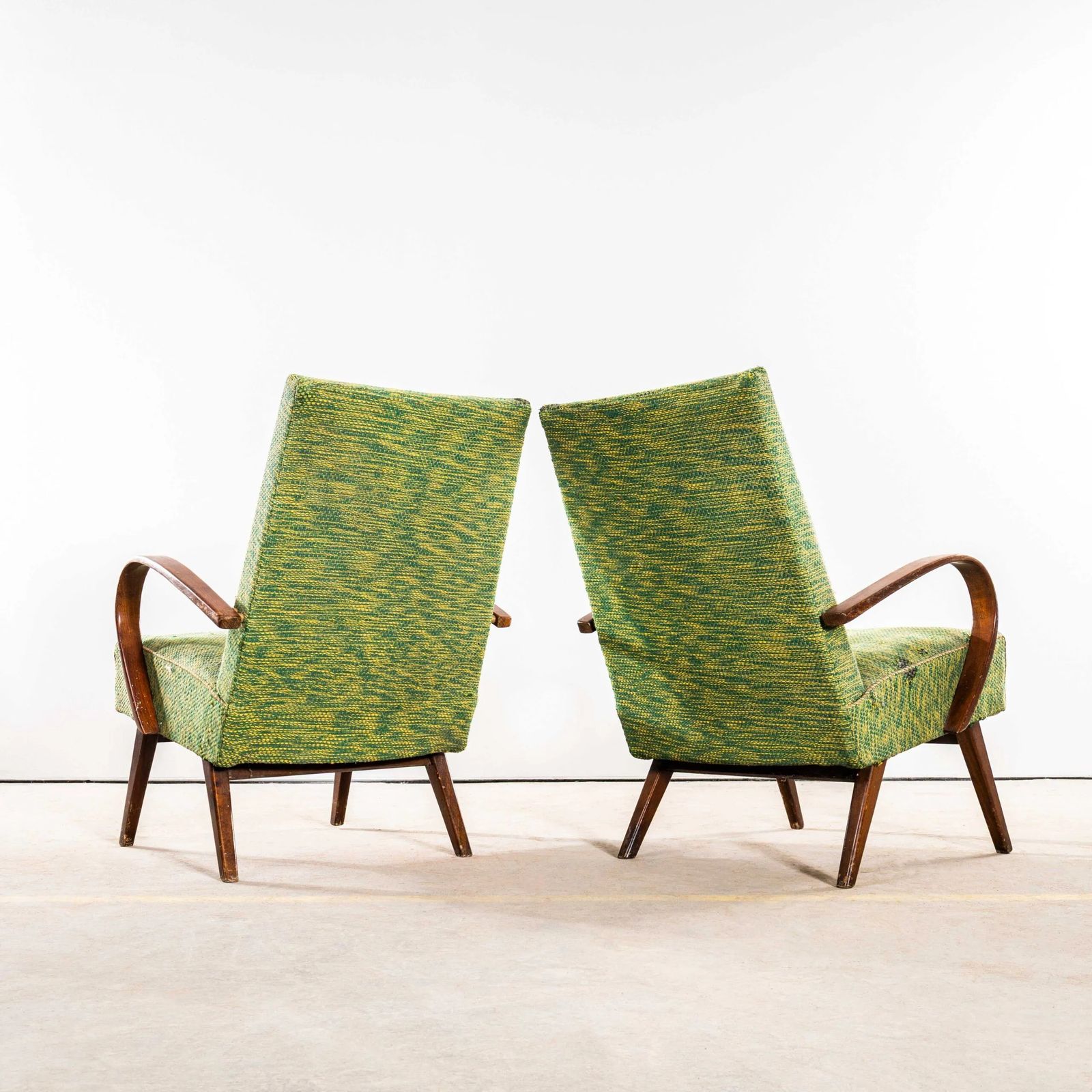 1950’s Jaroslav šmídek Original Armchairs In A Lime Heavy Geometric Weave Fabric With Sprung Seat photo vinterior