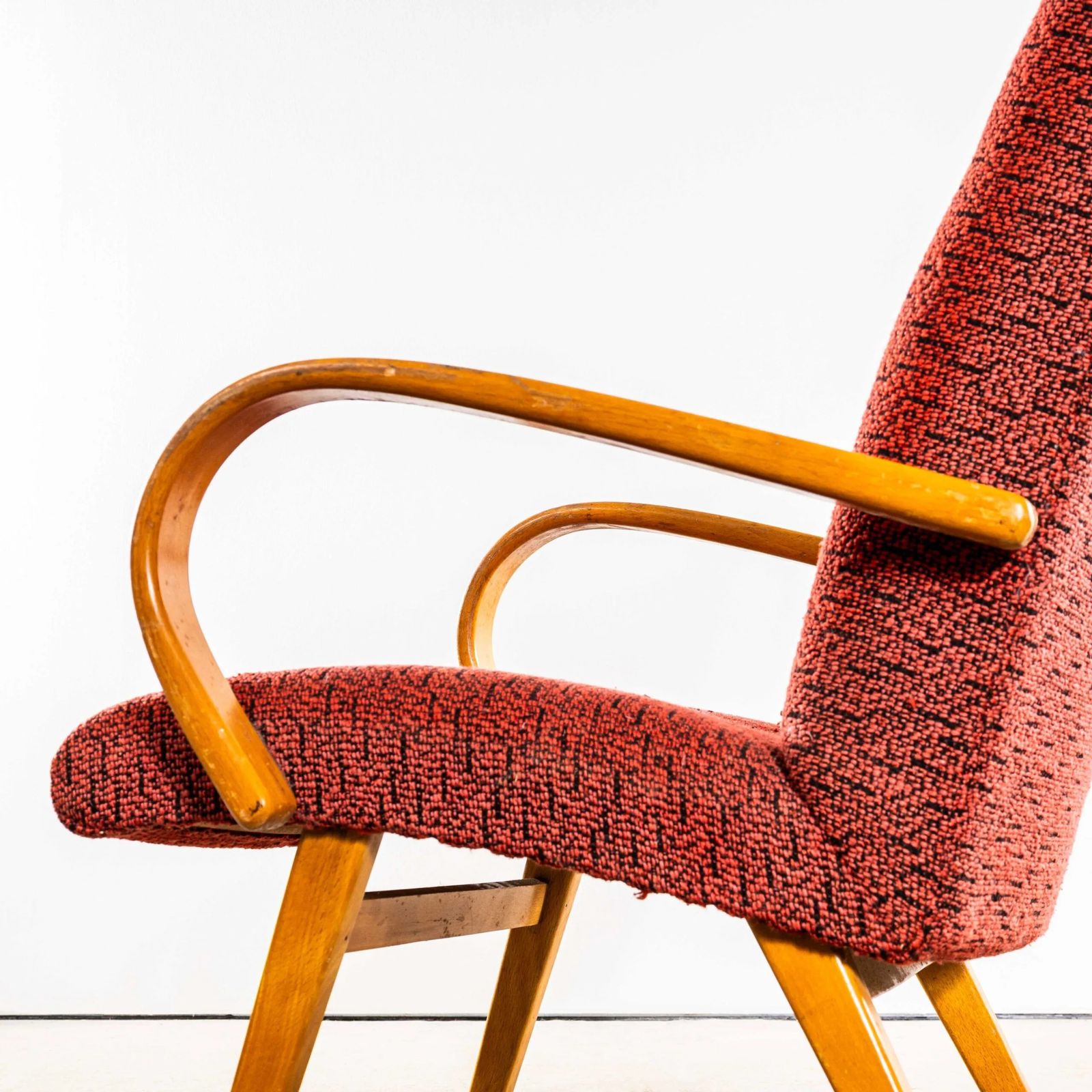 1950’s Jaroslav šmídek Original Armchairs In A Tufted Orange Jacquard – Standard Seat photo furniture