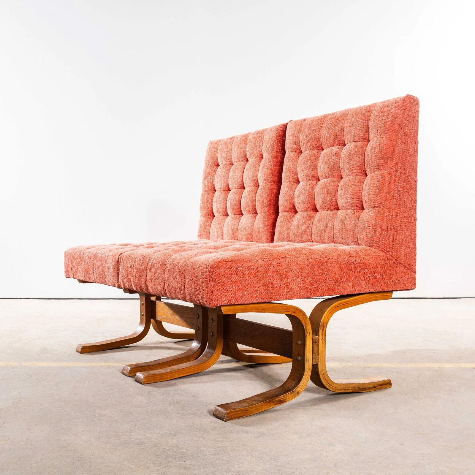 1970’s Ludvik Volak Coral Slubbed Weave Reupholstered Bratislava Side Chairs photo vintage