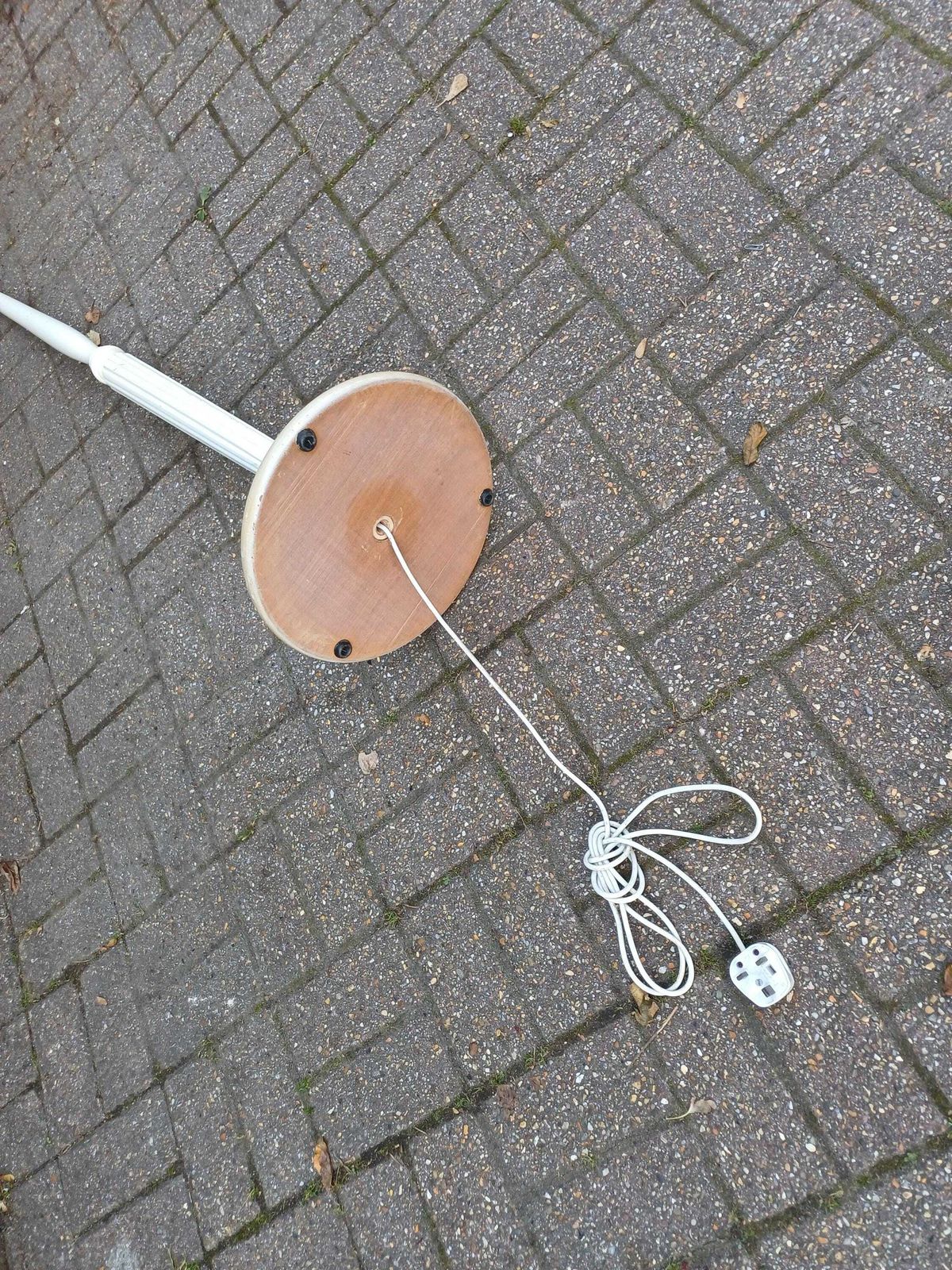 photo for sale Vintage Painted Beech Floor Lamp – Mid Century Turned & Fluted Standard Lamp, Cream Shabby Chic Cottagecore Retro Home Lighting, Working