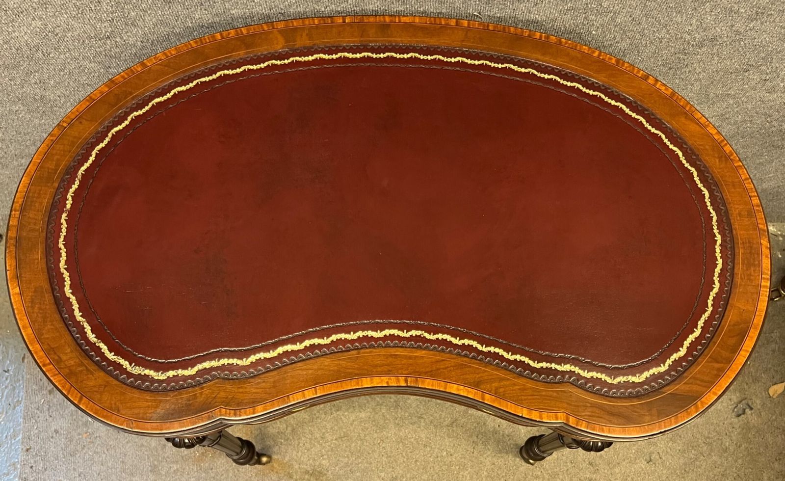 Edwardian Inlaid Kidney Shaped Writing Table photo vintage